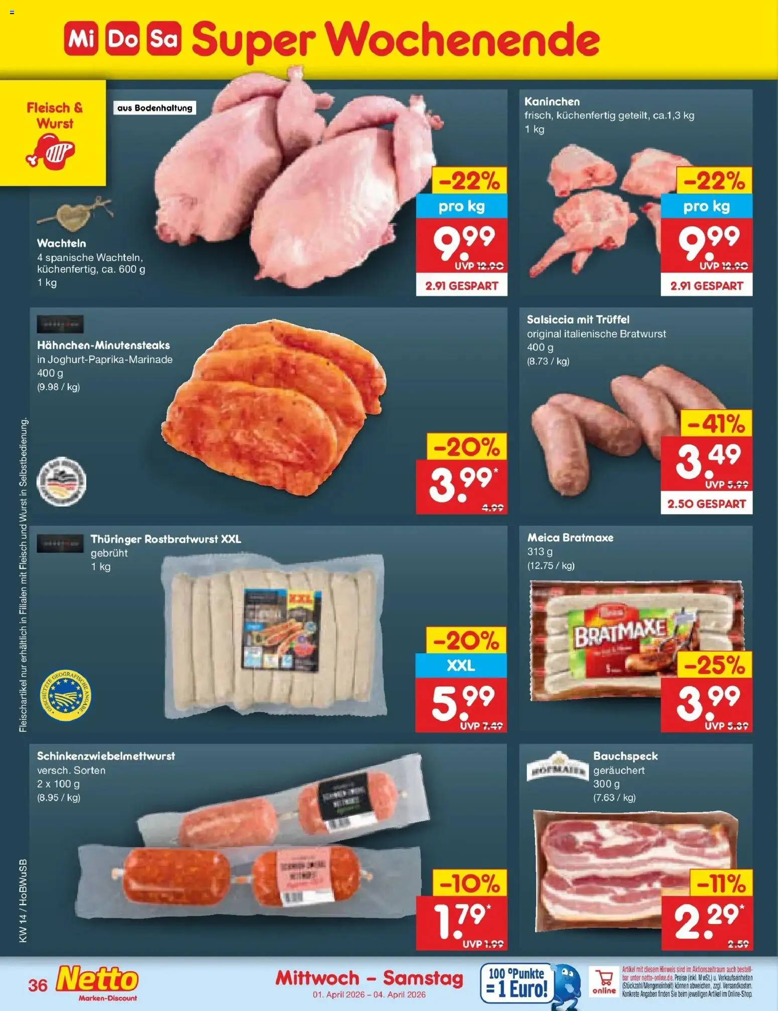 Netto Marken-Discount Prospekt Stemwede-Dielingen	 – gültig ab 29.03.2026 | Seite: 50 | Produkte: Bratwurst, Meica, Wurst, Fleisch
