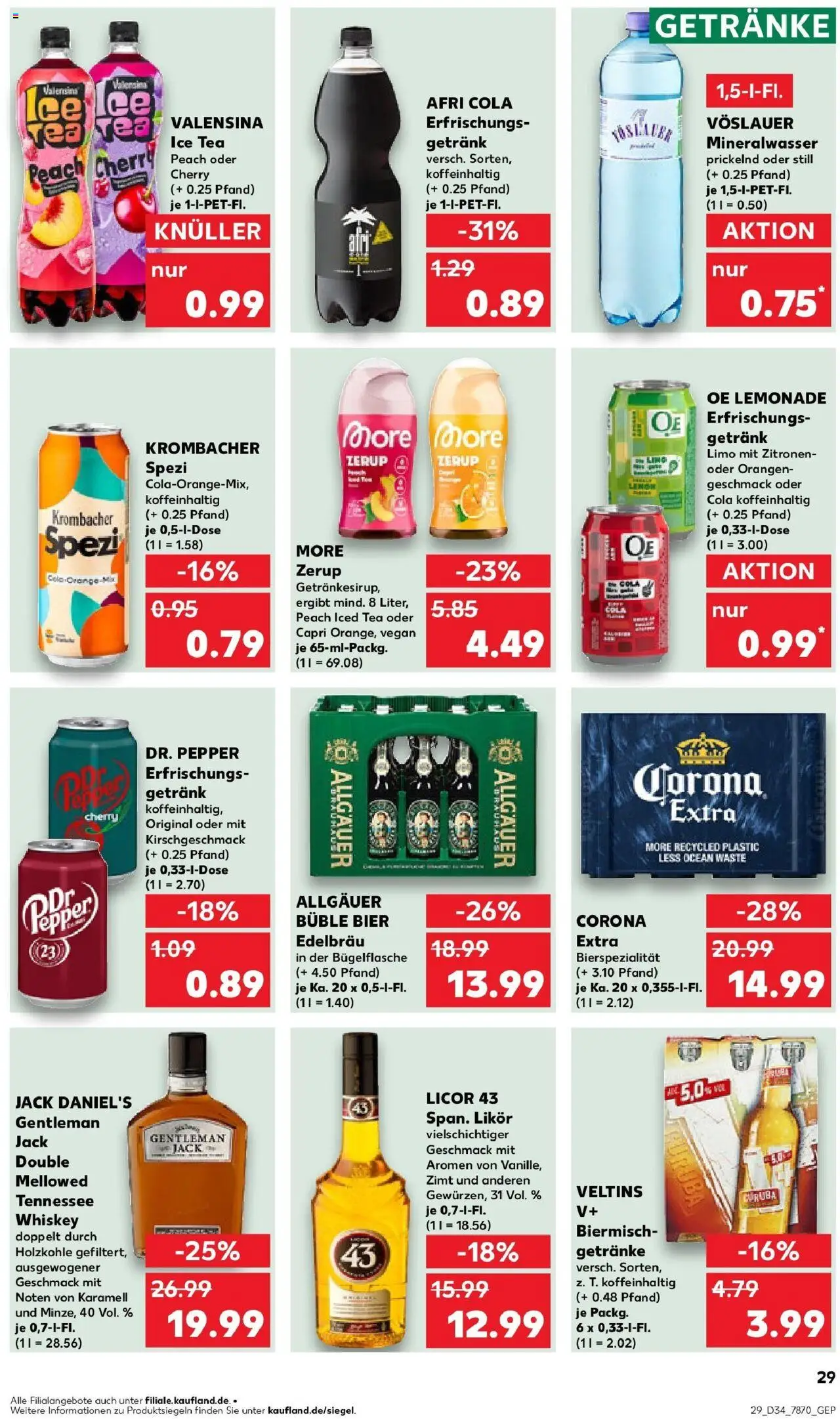 Kaufland prospekt Geislingen An Der Steige	 - gültig ab dem 21.08.2025 | Seite: 29 | Produkte: Bier, Mineralwasser, Whiskey, Zitronen