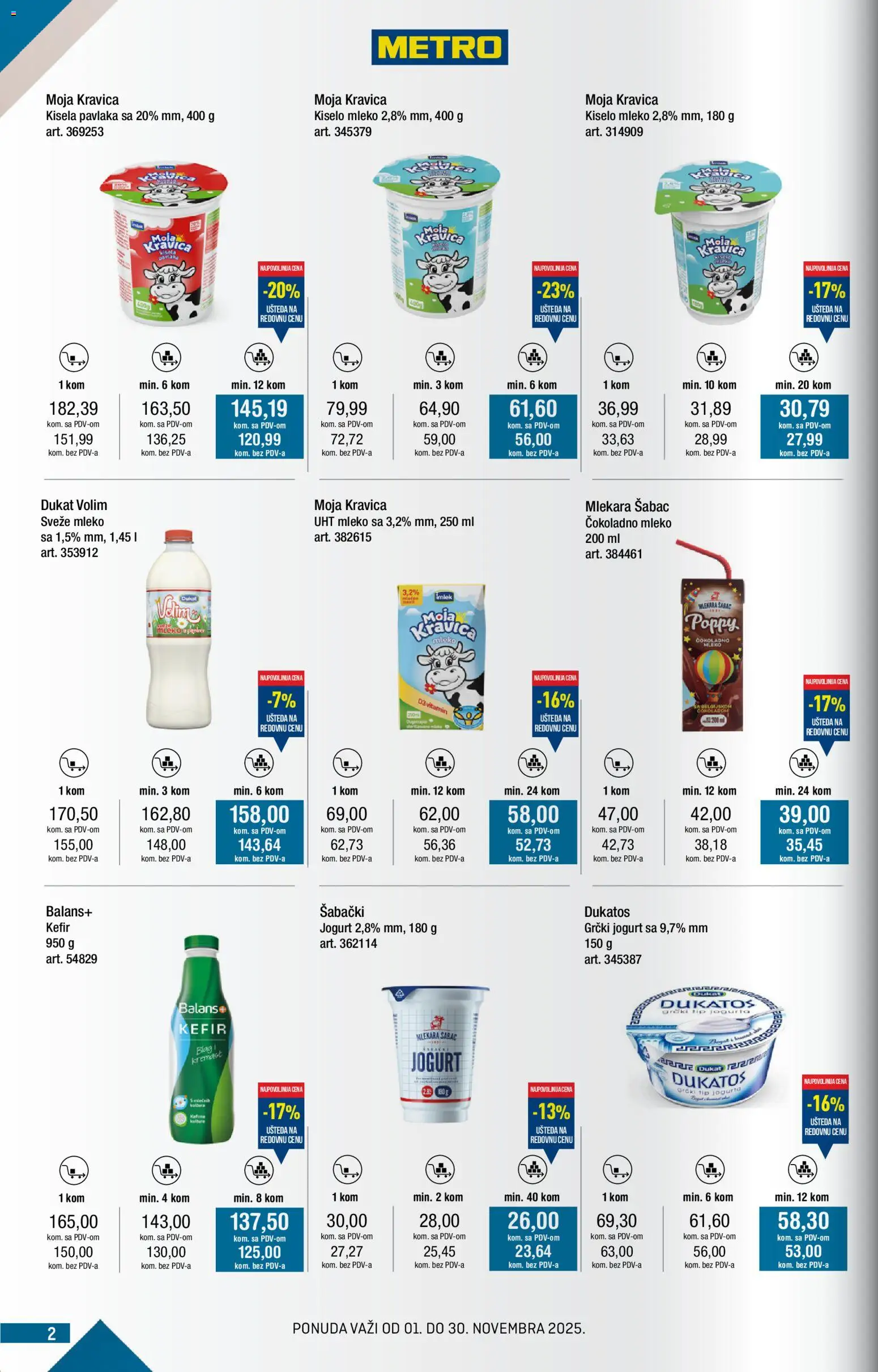 Metro katalog - važi od 01.11.2025 | Strana: 2 | Proizvode: Čokoladno mleko, Sveže mleko, Mleko, Jogurt