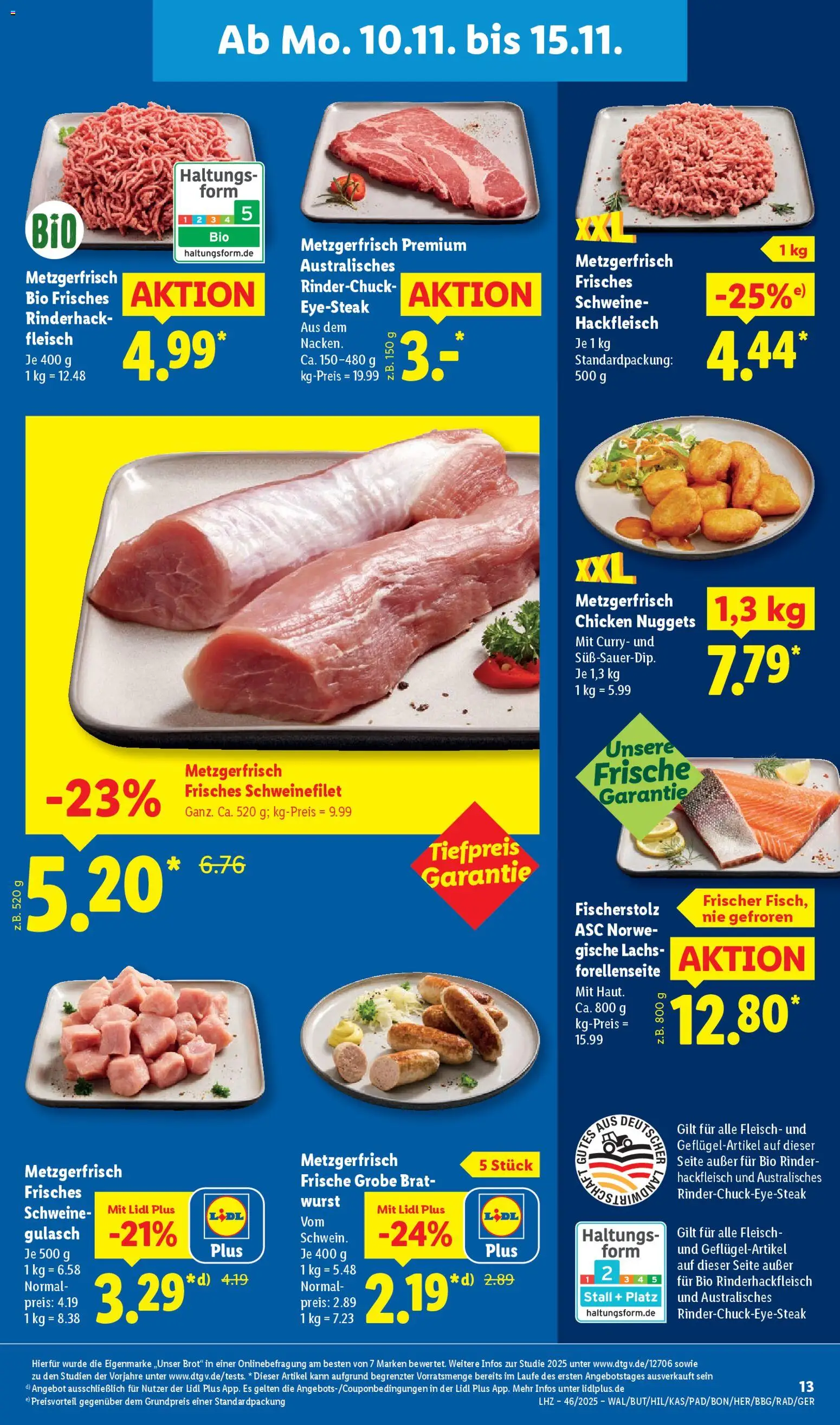 Lidl Prospekt Bestwig – gültig ab 10.11.2025 | Seite: 19 | Produkte: Schweinefilet, Lachs, Wurst, Fleisch
