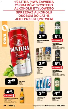 Netto gazetka - Spożywcza od 04.08.2025 | Strona: 20 | Produkty: Leżak, Warka, Piwo, Piwo kozel