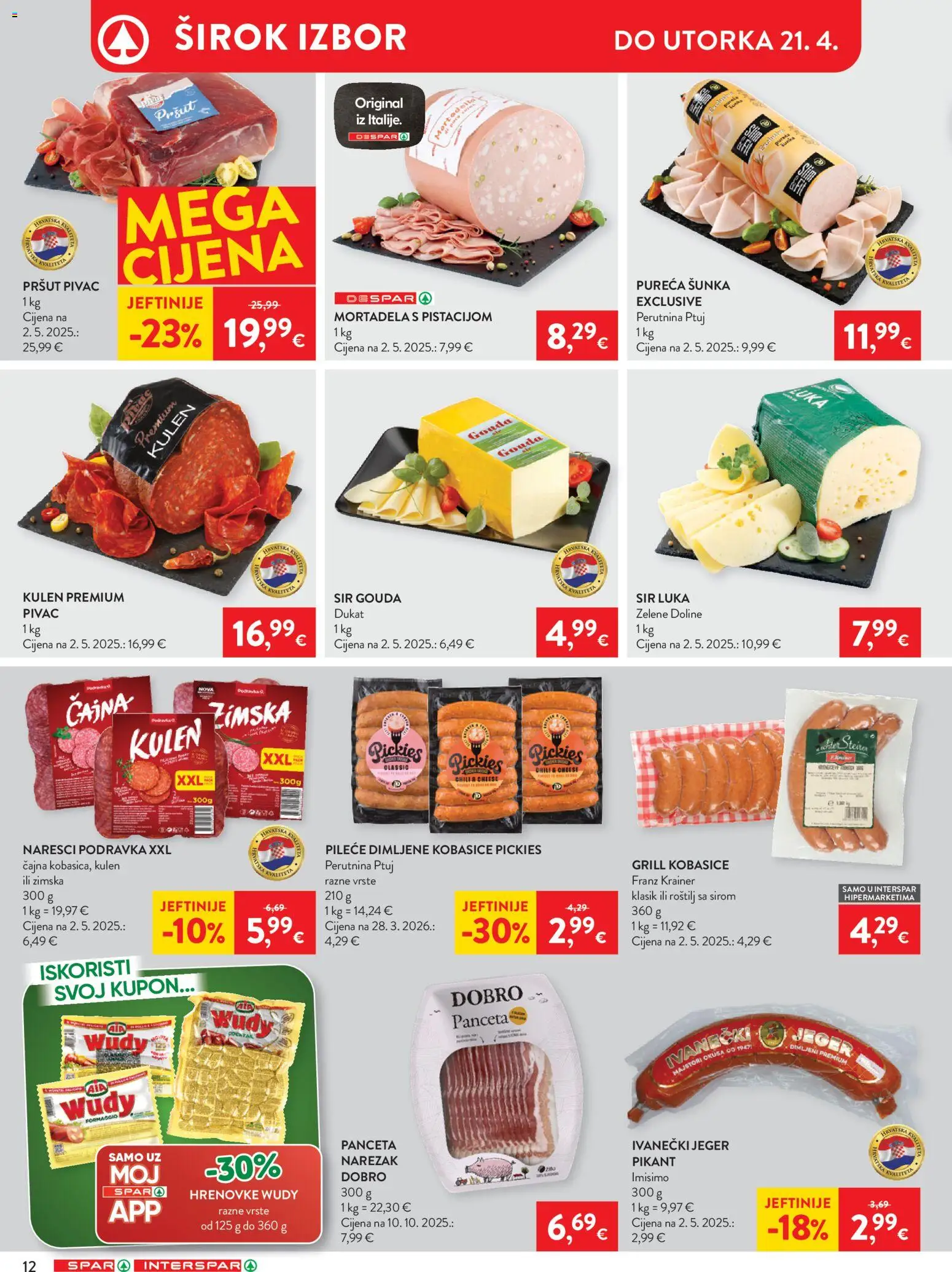 Spar katalog | vrijedi od 15.04.2026 | Stranica: 12 | Proizvodi: Sir, Hrenovke, Podravka, Gouda