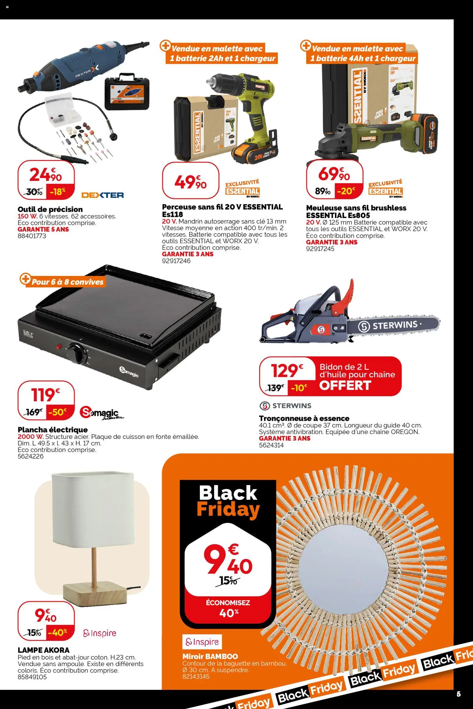 {H1} | Page: 5 | Produits: Plancha, Meuleuse, Batterie, Lampe