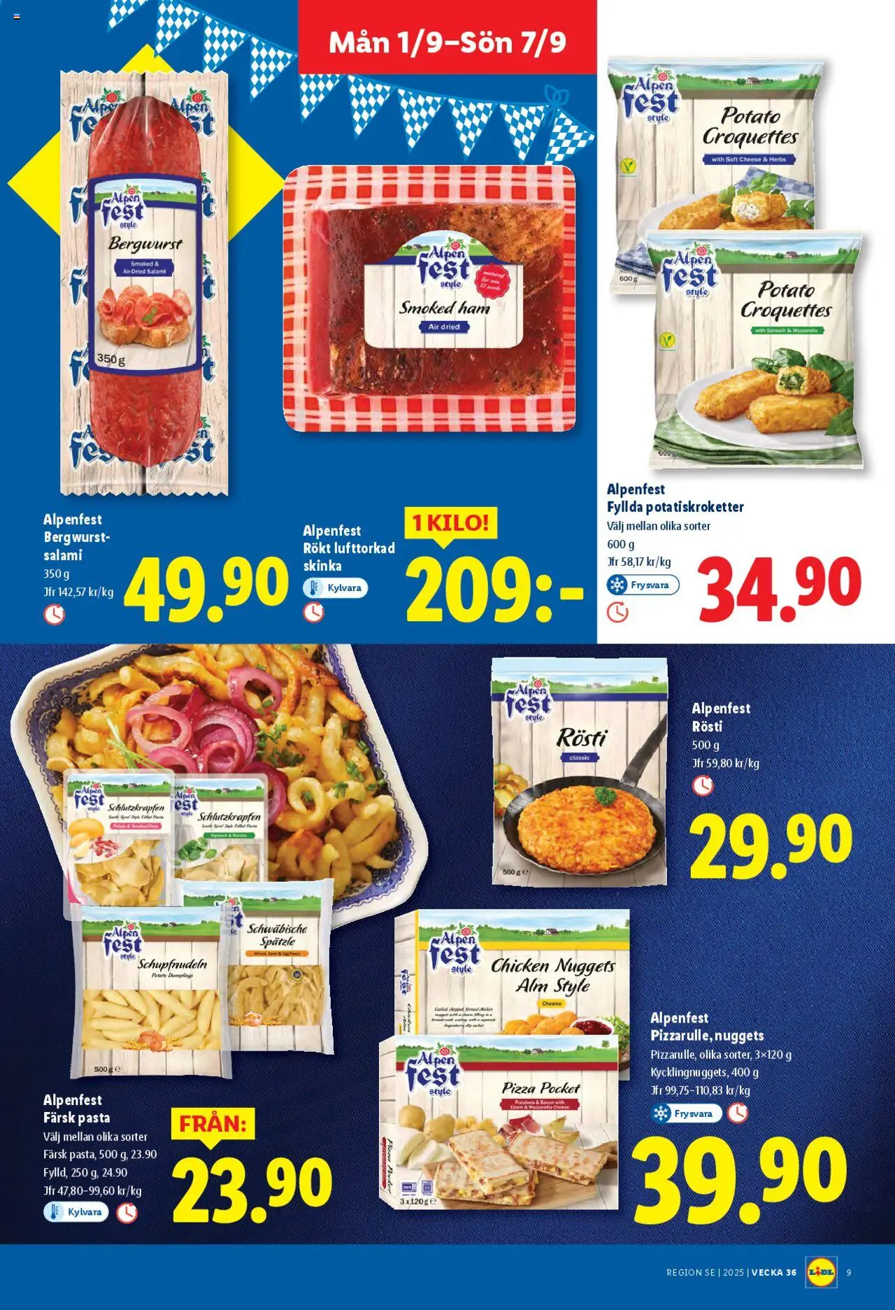 Lidl reklamblad aktuell från 01.09.2025 | Sida: 9 | Produkter: Salami, Skinka, Pizza, Pasta