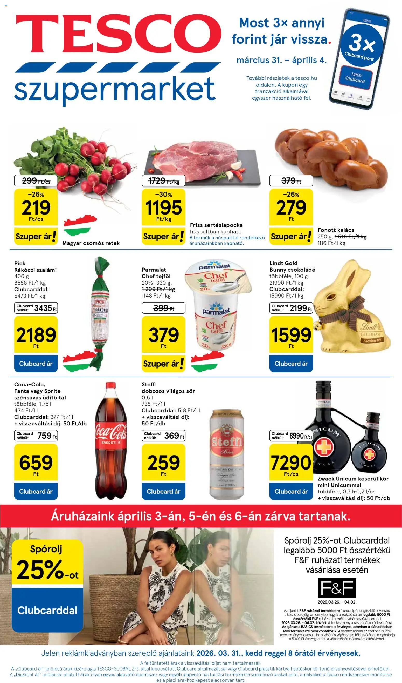 Tesco akciós ujság - amely érvényes a következő dátumtól: 31.03.2026 | Oldal: 1 | Termékek: Fanta, Kalács, Steffl, Tejföl