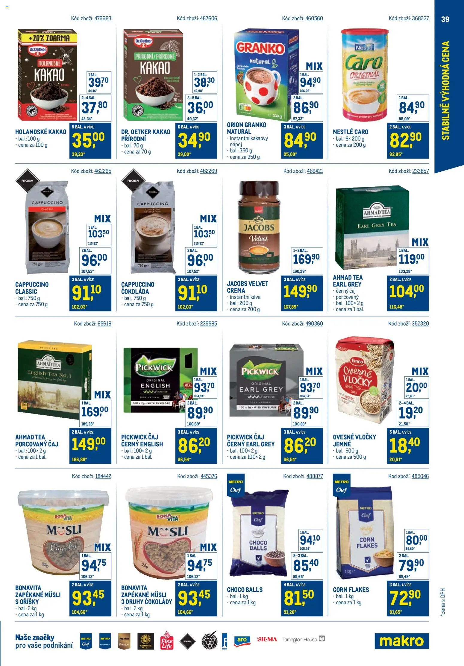 Makro leták - Stabilně výhodná cena – gastronomie od 24.09.2025 | Strana: 39 | Produkty: Jacobs, Ahmad tea, Müsli, Caro