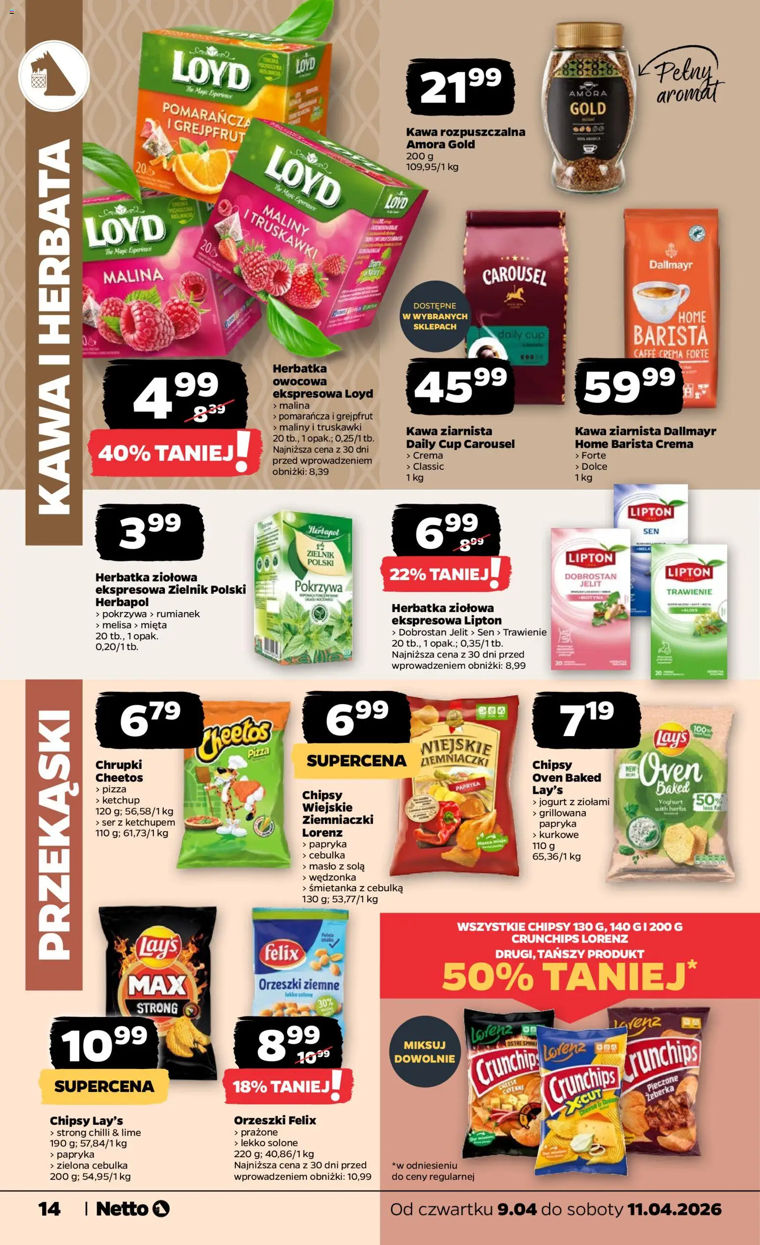 Netto gazetka od czwartku spożywcza od 09.04.2026 | Strona: 14 | Produkty: Malina, Orzeszki ziemne, Truskawki, Grejpfrut