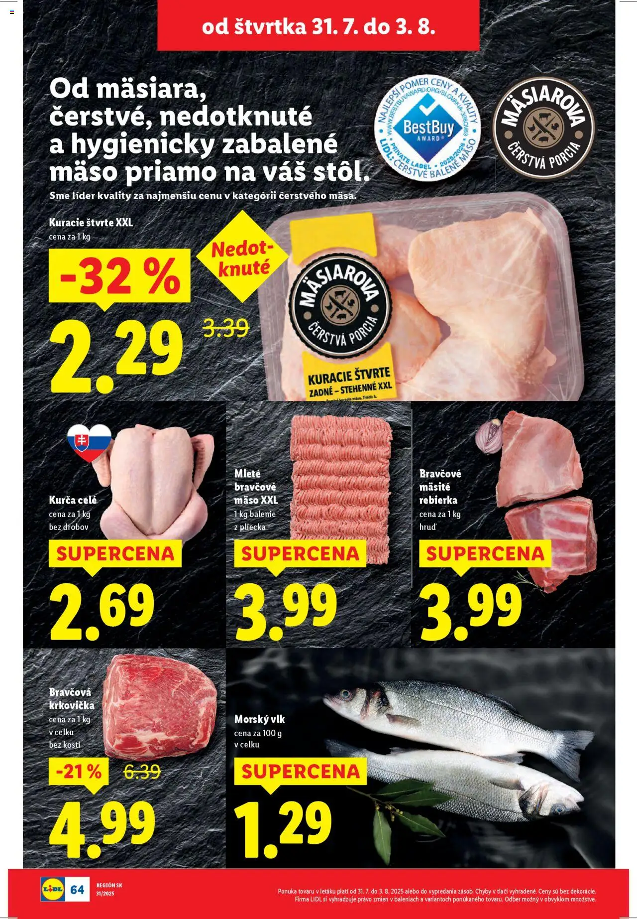 Lidl leták │ platný od 28.07.2025 | Strana: 62 | Produkty: Bravčová krkovička, Krkovička, Bravčové mäso, Kurča