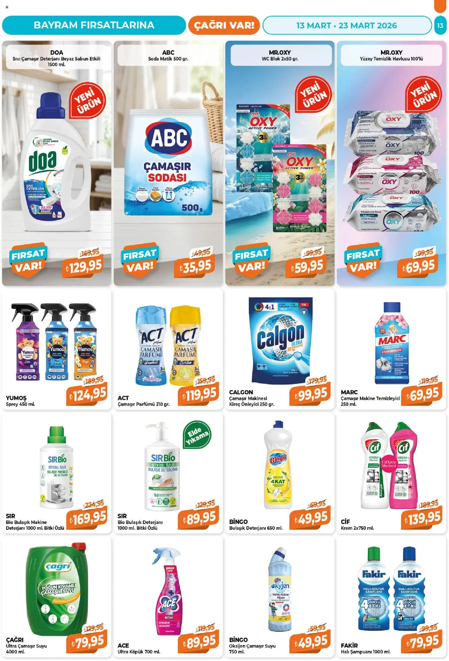 Çağrı Market Katalog - 13.03.2026 tarihinden itibaren geçerlidir | Sayfa: 13 | Ürünler: Tuvalet, Krem, Çamaşır deterjanı, Soda