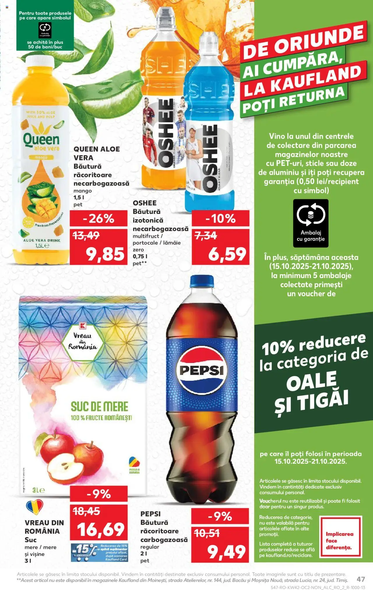 Kaufland RO akciós ujság - amely érvényes a következő dátumtól: 15.10.2025 | Oldal: 47 | Termékek: Pepsi, Aloe vera, Mangó