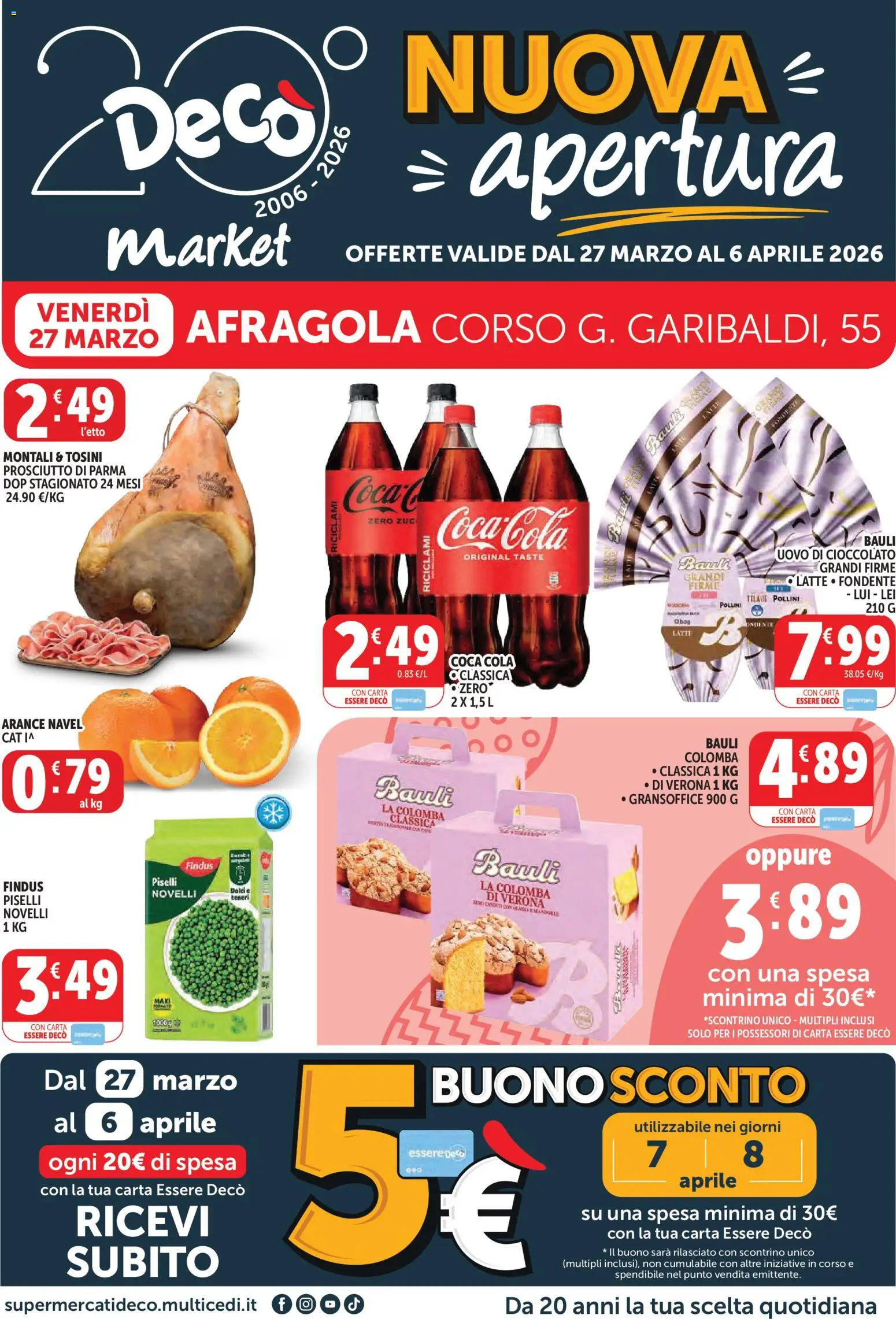 Volantino Decò del 27.03.2026 | Pagina: 1 | Prodotti: Prosciutto di Parma, Arance, Latte, Prosciutto