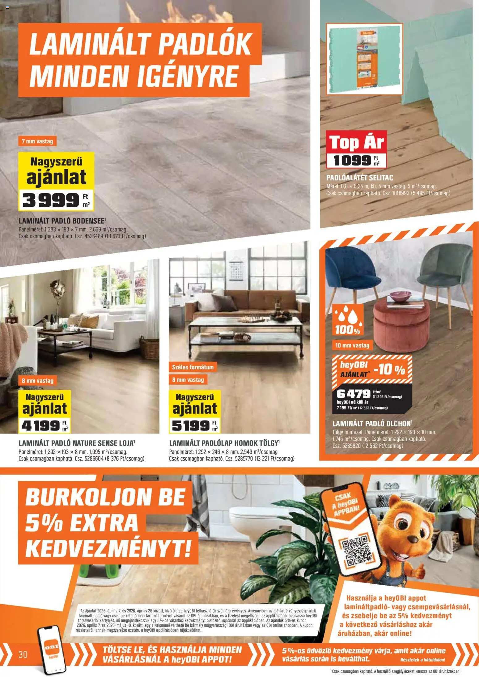 OBI akciós ujság - amely érvényes a következő dátumtól: 31.03.2026 | Oldal: 30 | Termékek: Laminált padló, Padlólap, Csempe