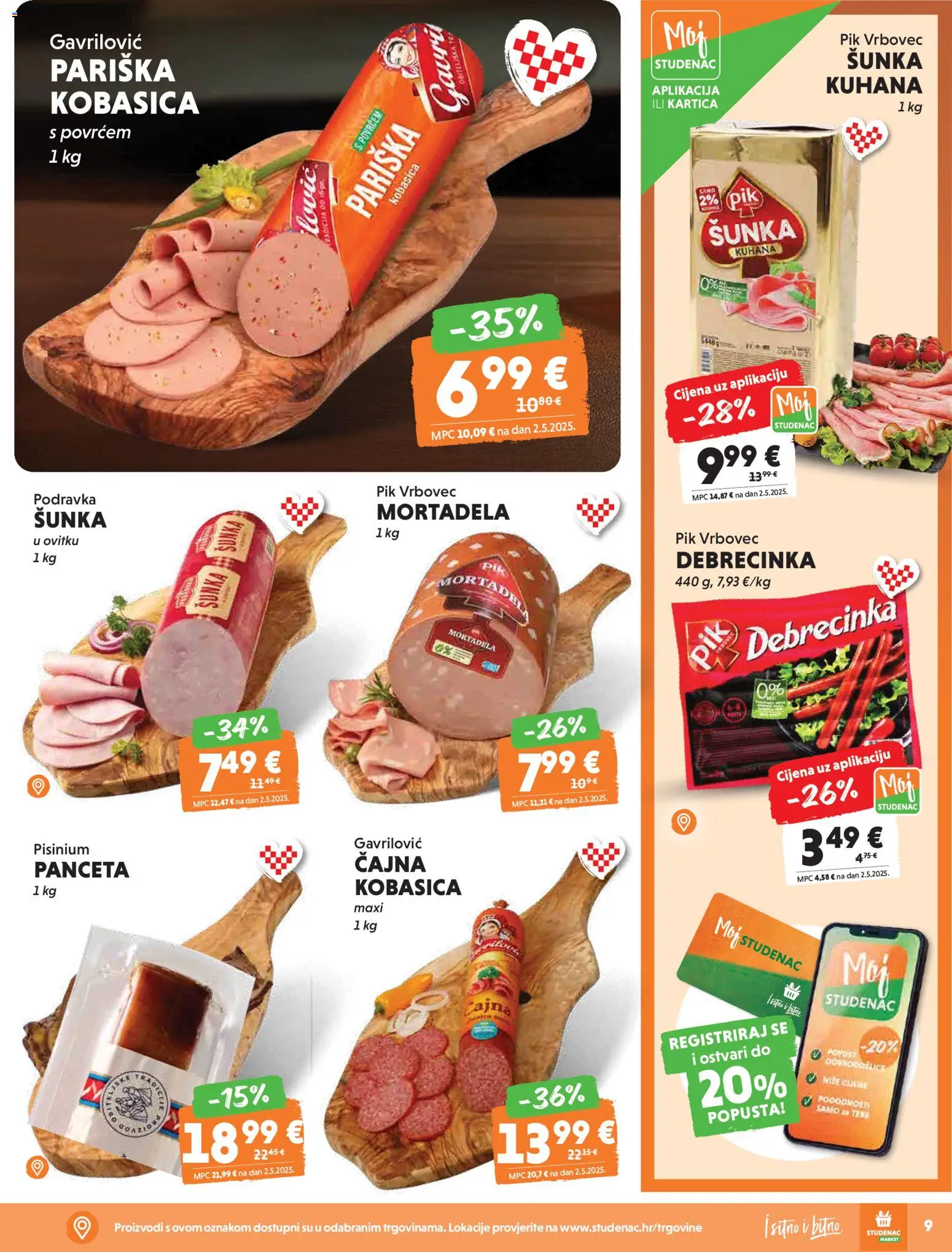 Studenac katalog | vrijedi od 15.04.2026 | Stranica: 9 | Proizvodi: Podravka, Mortadela, Pik Vrbovec, Panceta