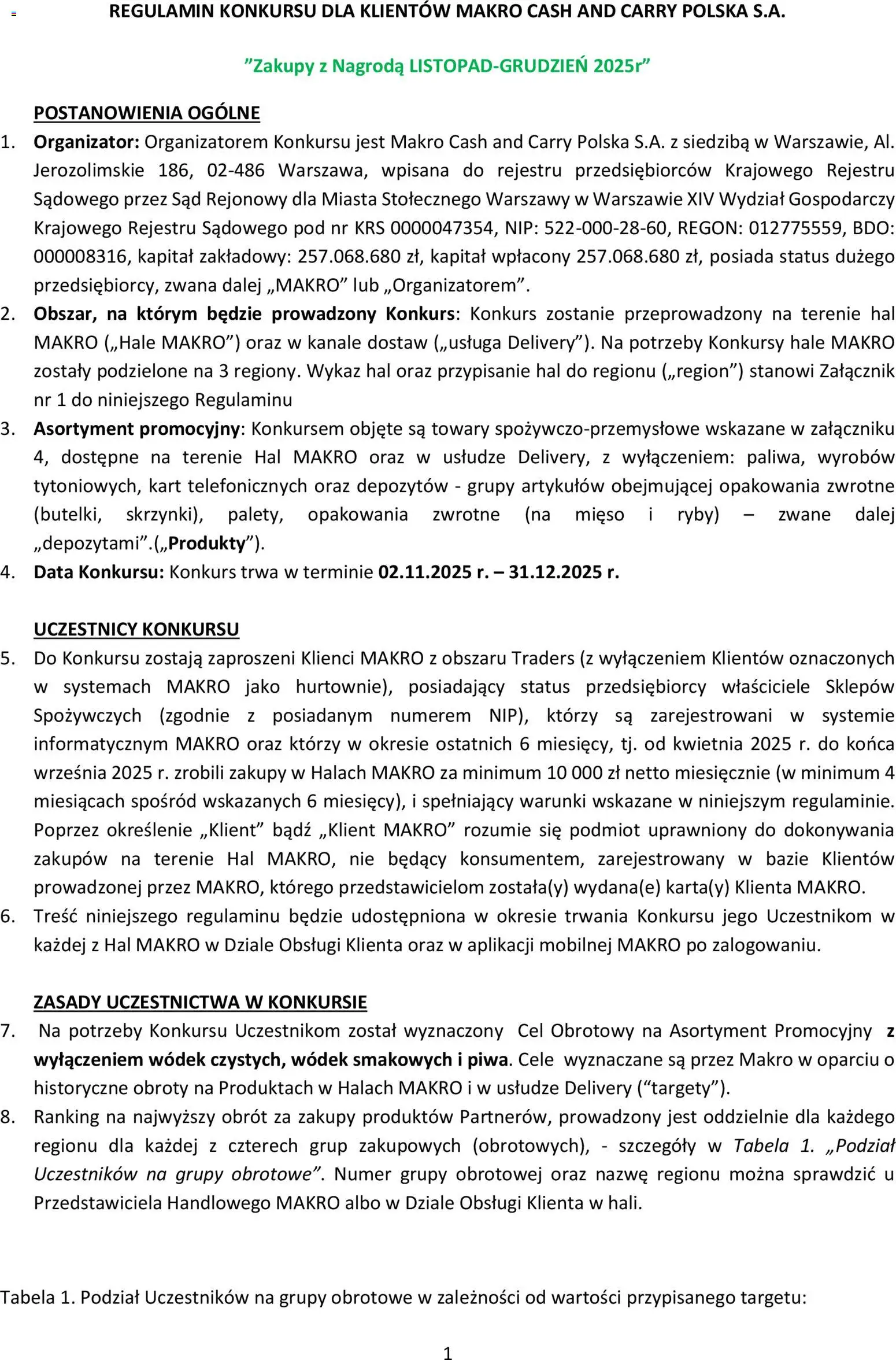 Makro Gazetka - Regulamin konkursu zakupy z nagrodą od 02.11.2025 | Strona: 1 | Produkty: Mięso, Ryby