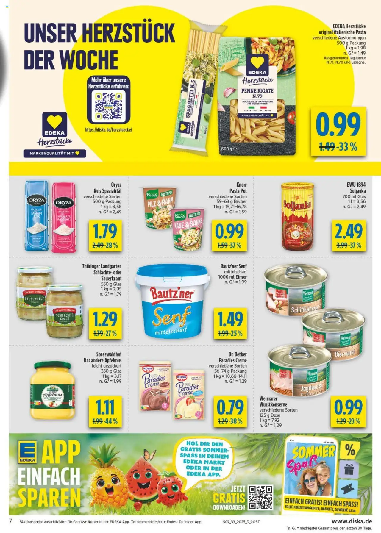 Diska Prospekt 	 - gültig ab dem 11.08.2025 | Seite: 7 | Produkte: Käse, Pasta, Reis, Sahne