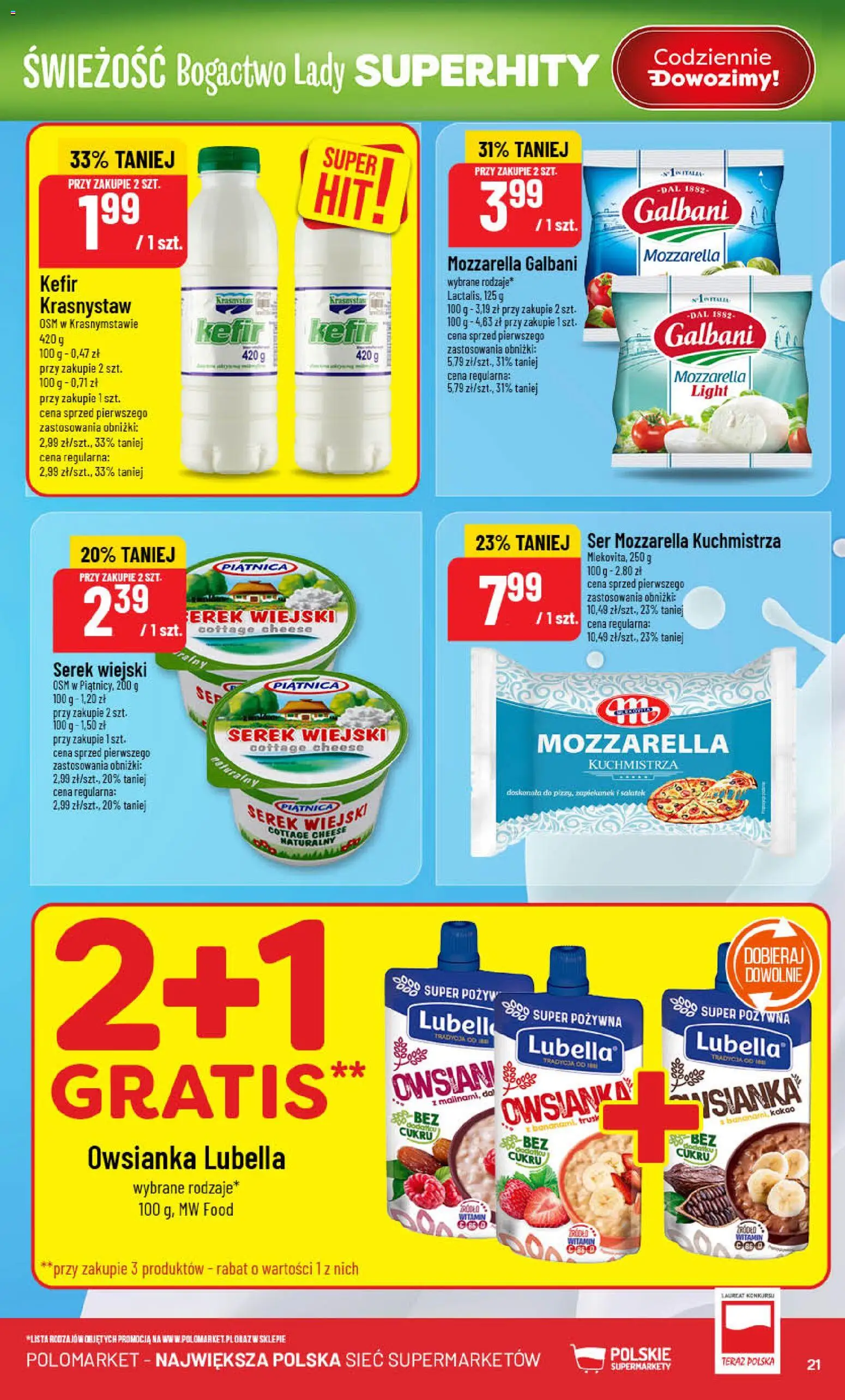 POLOmarket Gazetka od 21.01.2026 | Strona: 21 | Produkty: Owsianka, Kakao, Serek, Mozzarella
