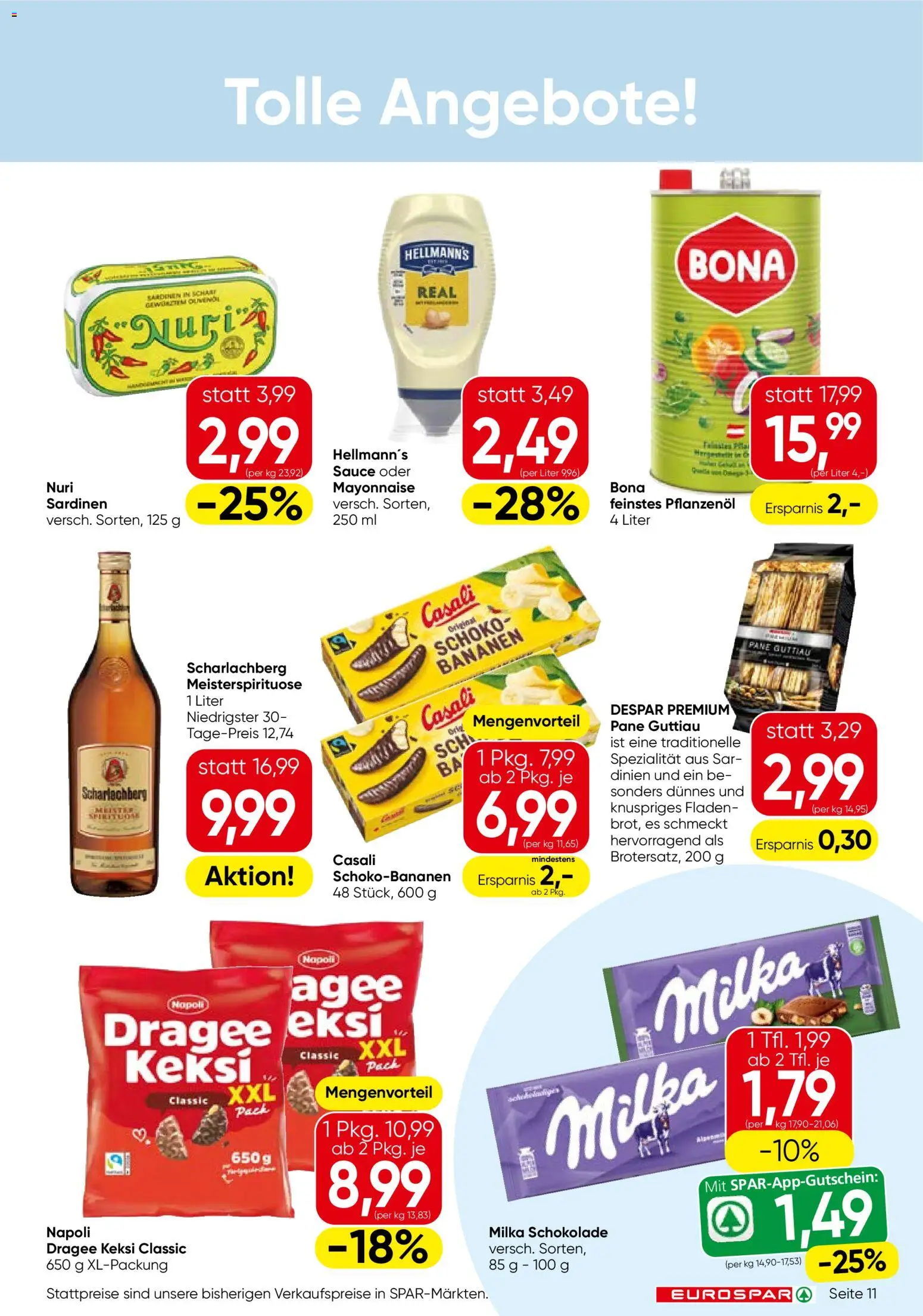 Eurospar Flugblatt gültig ab 23.10.2025 | Seite: 11 | Produkte: Mayonnaise, Schokolade, Bananen