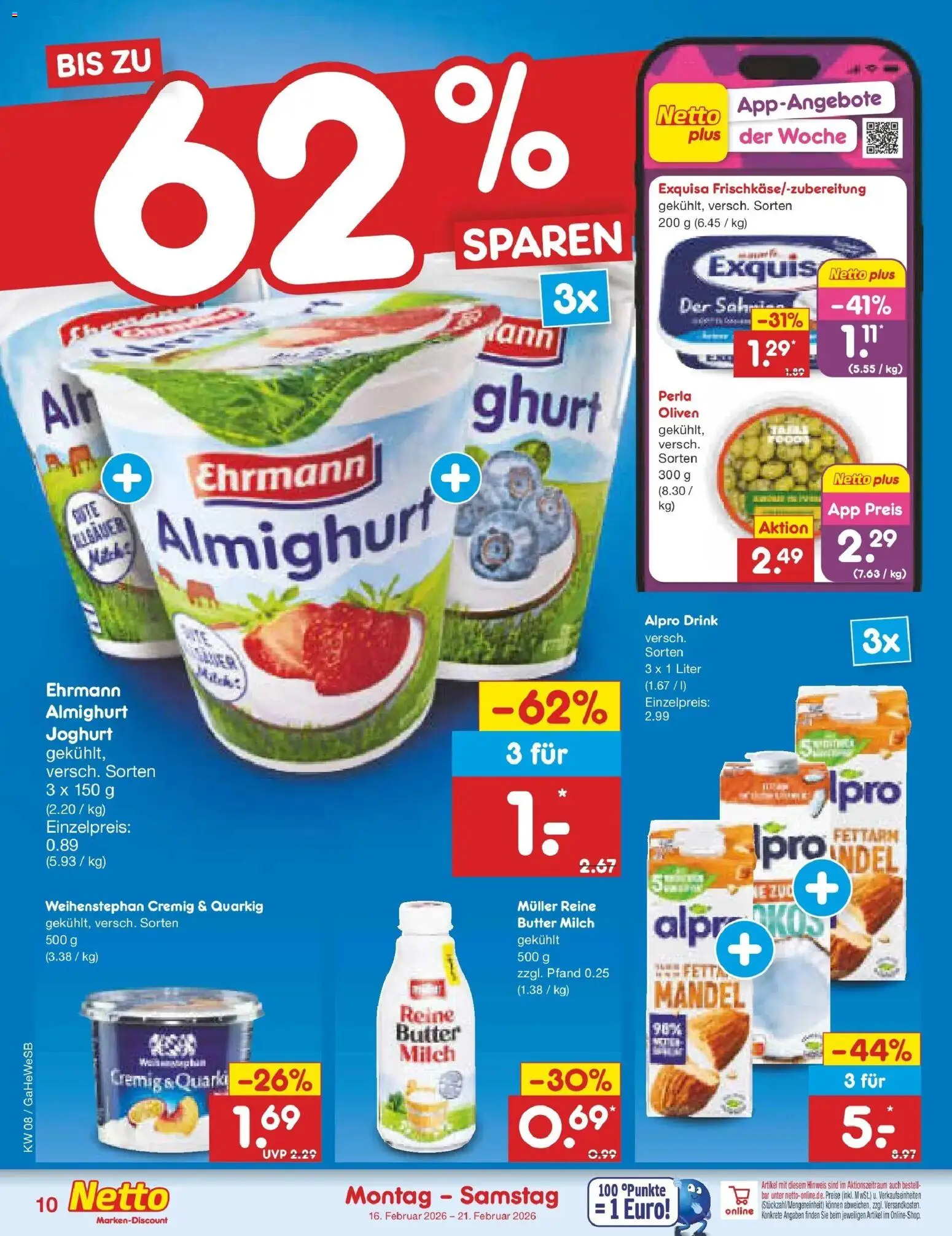Netto Marken-Discount - Netto: Wochenangebote – gültig ab 15.02.2026 | Seite: 10 | Produkte: Milch, Butter, Exquisa, Alpro