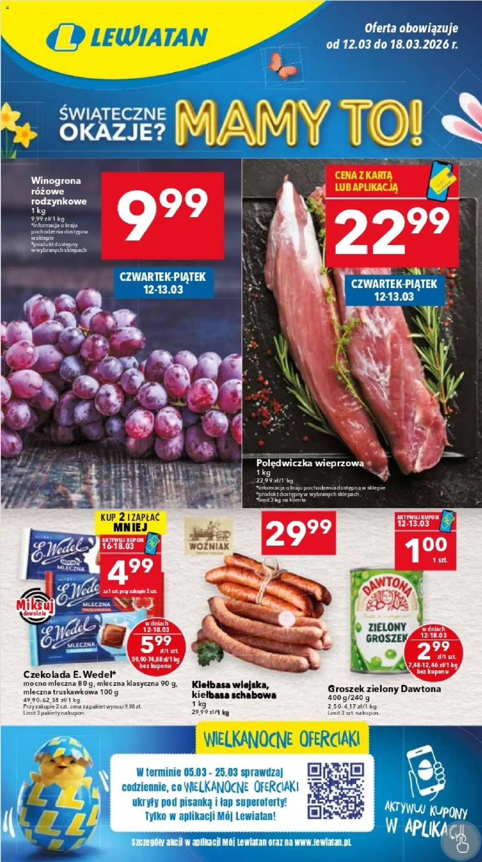Lewiatan gazetka - Warszawa od 12.03.2026 | Strona: 1 | Produkty: Karta, Groszek, Winogrona, Czekolada