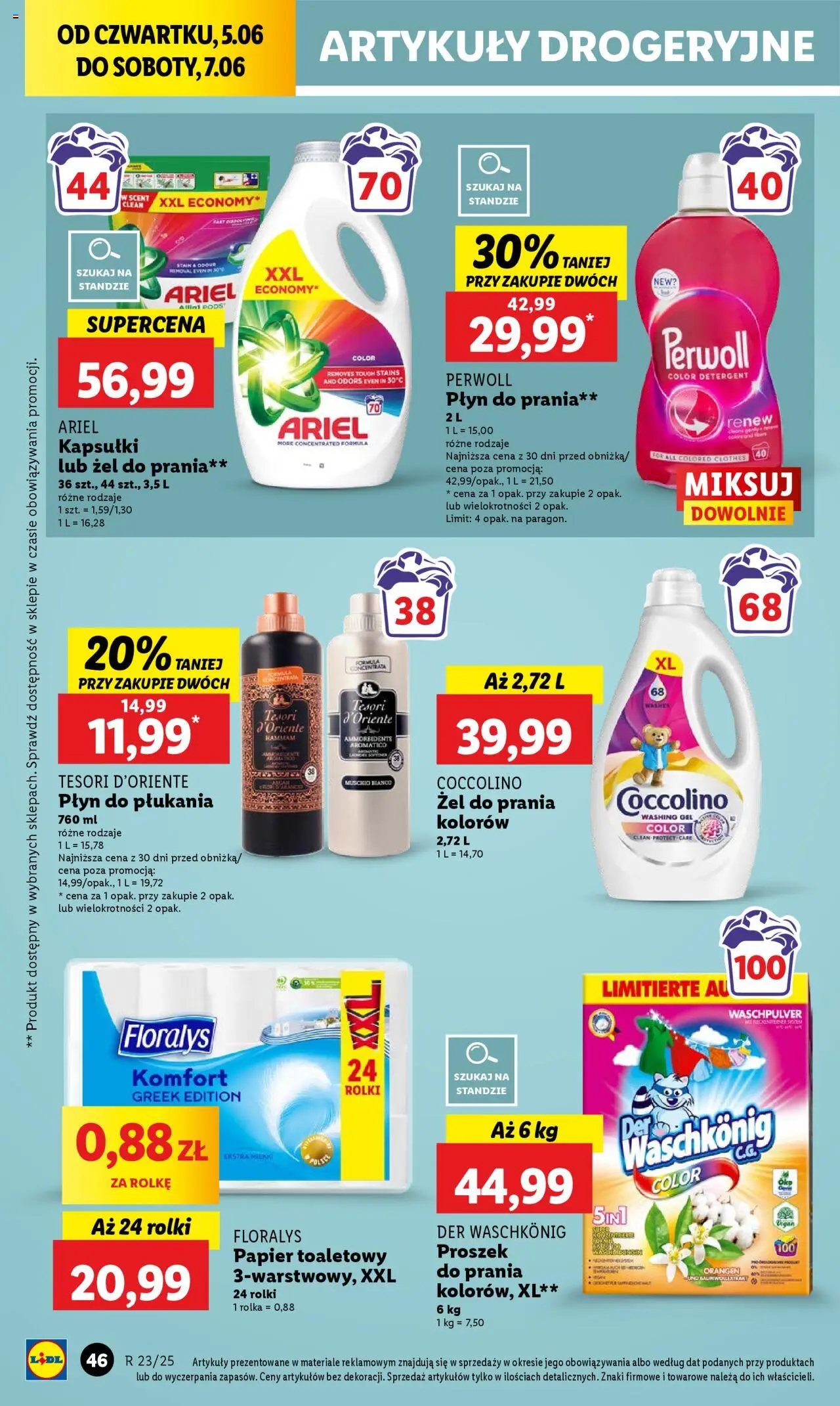 Lidl Gazetka od 05.06.2025 | Strona: 56 | Produkty: Ariel kapsułki, Papier toaletowy, Rolki, Detergent