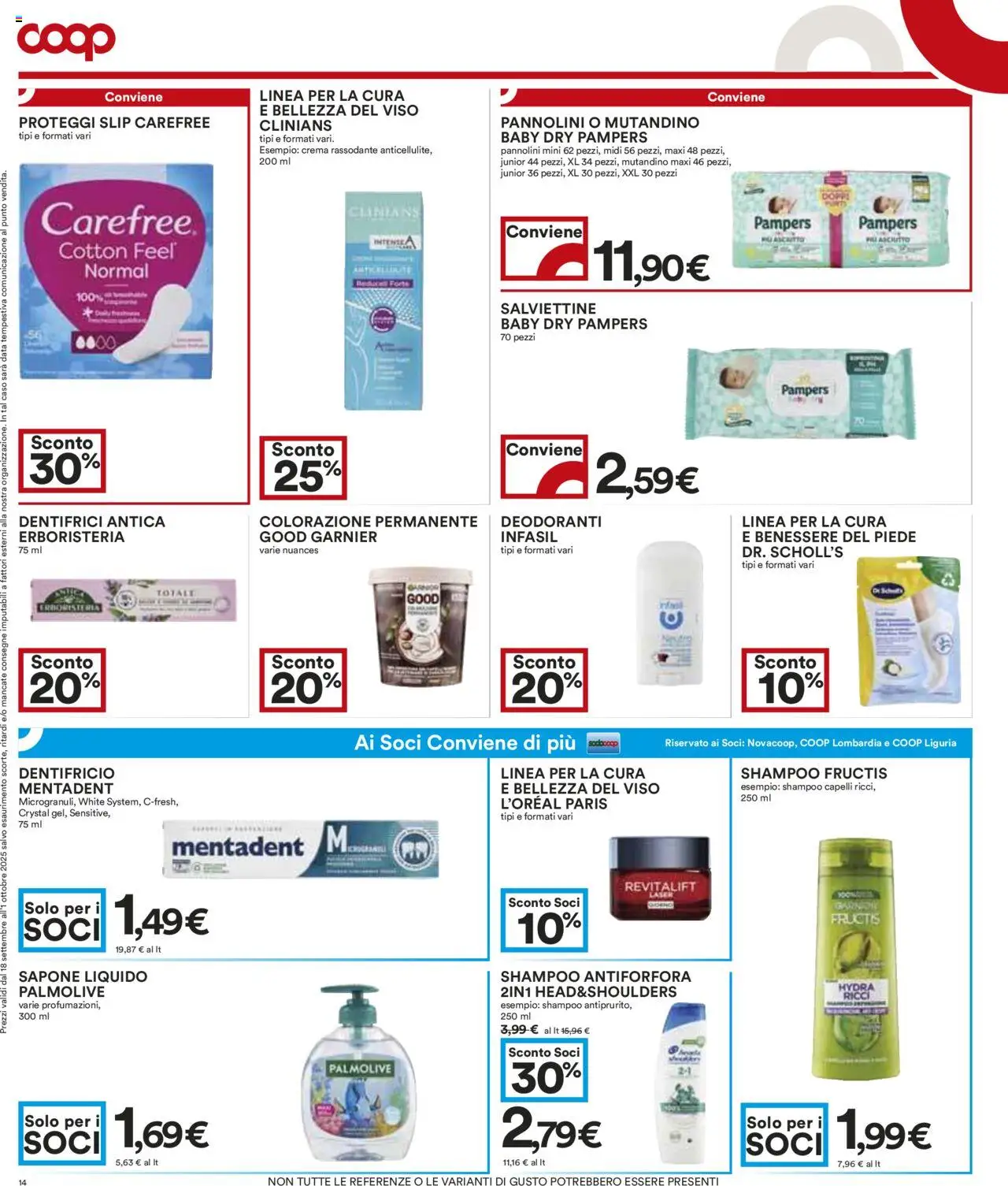 Volantino COOP del 18.09.2025 | Pagina: 14 | Prodotti: Crema, Sapone, Proteggi slip, Slip