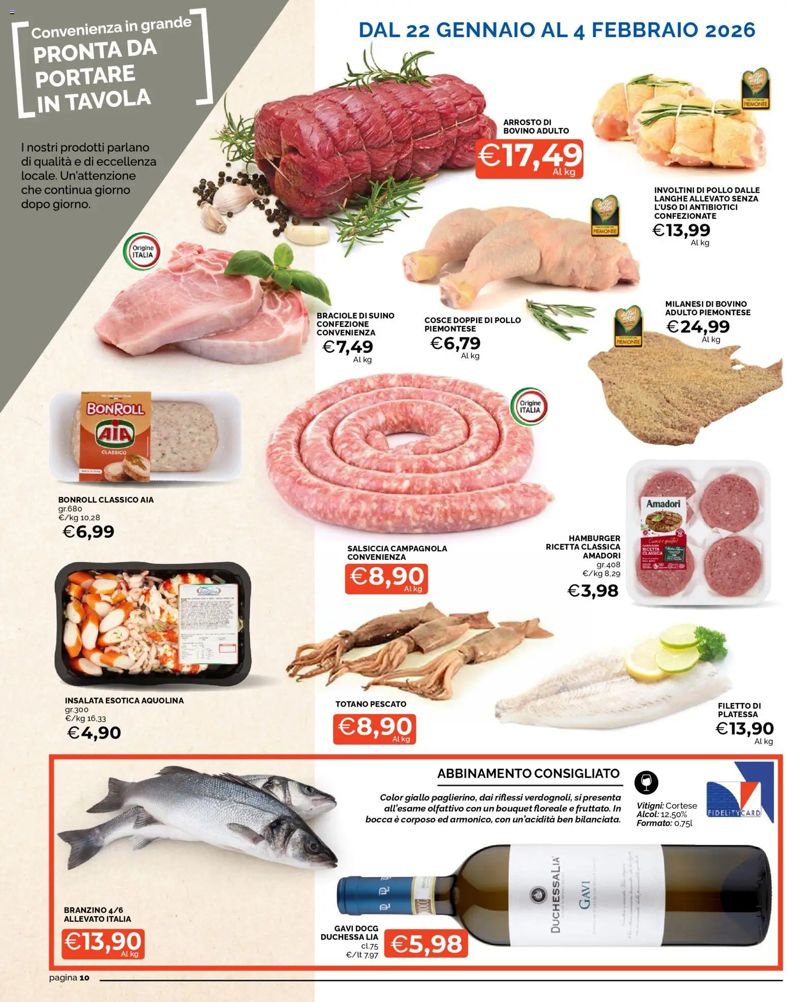 Volantino Mercatò del 22.01.2026 | Pagina: 10 | Prodotti: Pollo, Branzino, Salsiccia, Hamburger