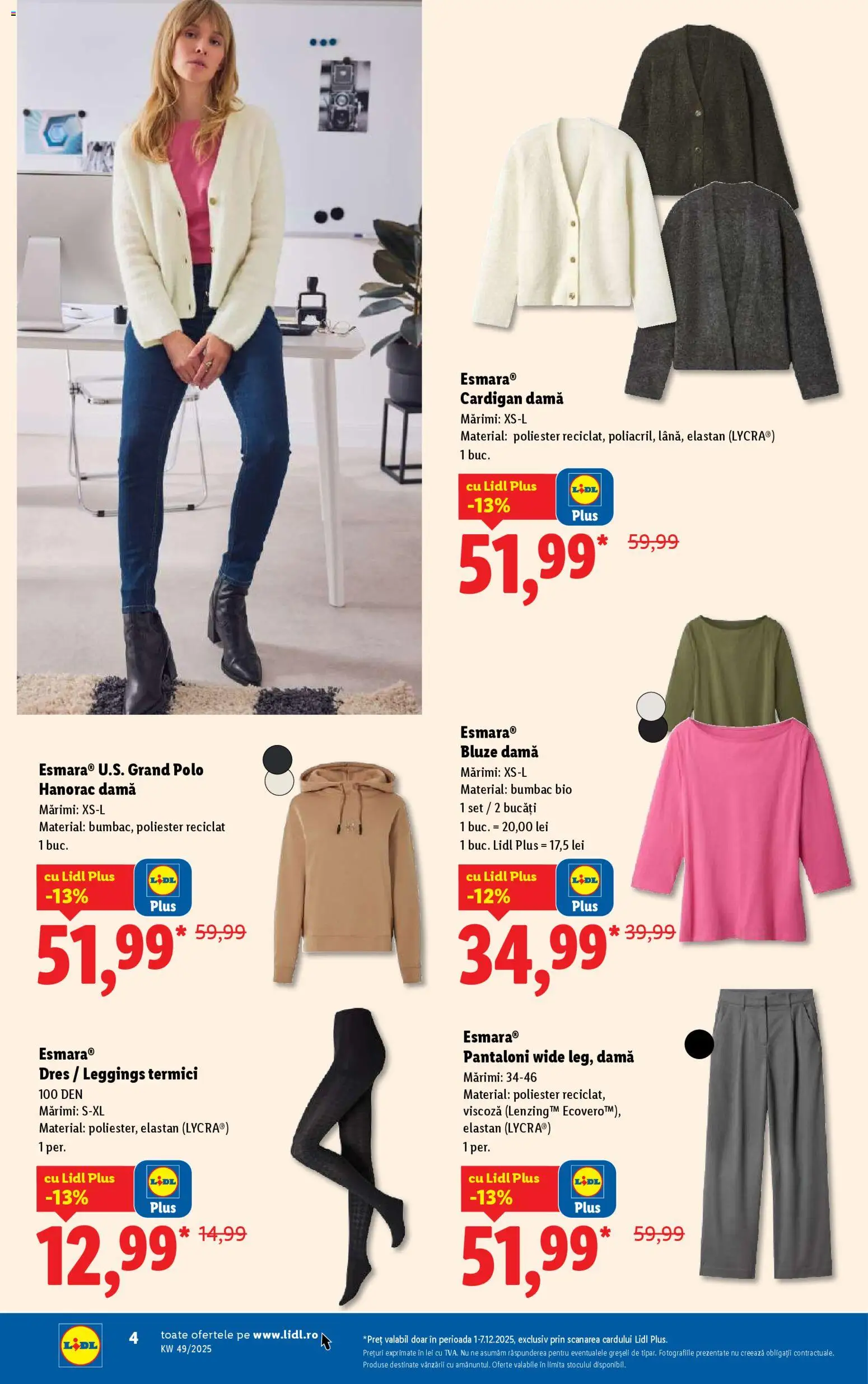 Noul catalog Lidl – valabil de la 01.12.2025 | Pagină: 4 | Produse: Şerit ödül, Cardigan, Pantaloni, Keşe
