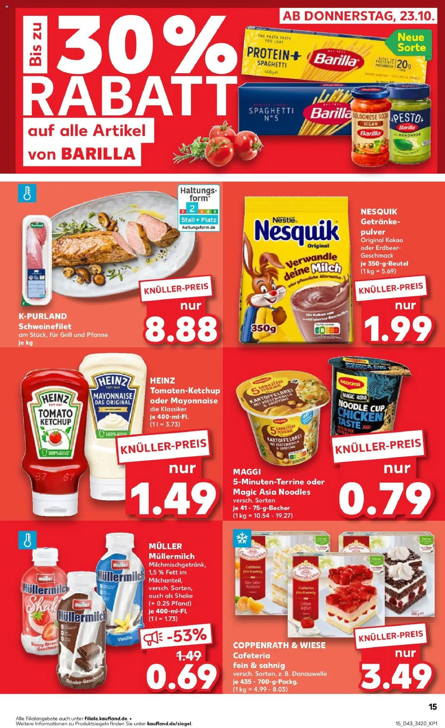Kaufland prospekt Eberswalde	 – gültig ab 27.10.2025 | Seite: 15 | Produkte: Nesquik, Schweinefilet, Pasta, Müllermilch