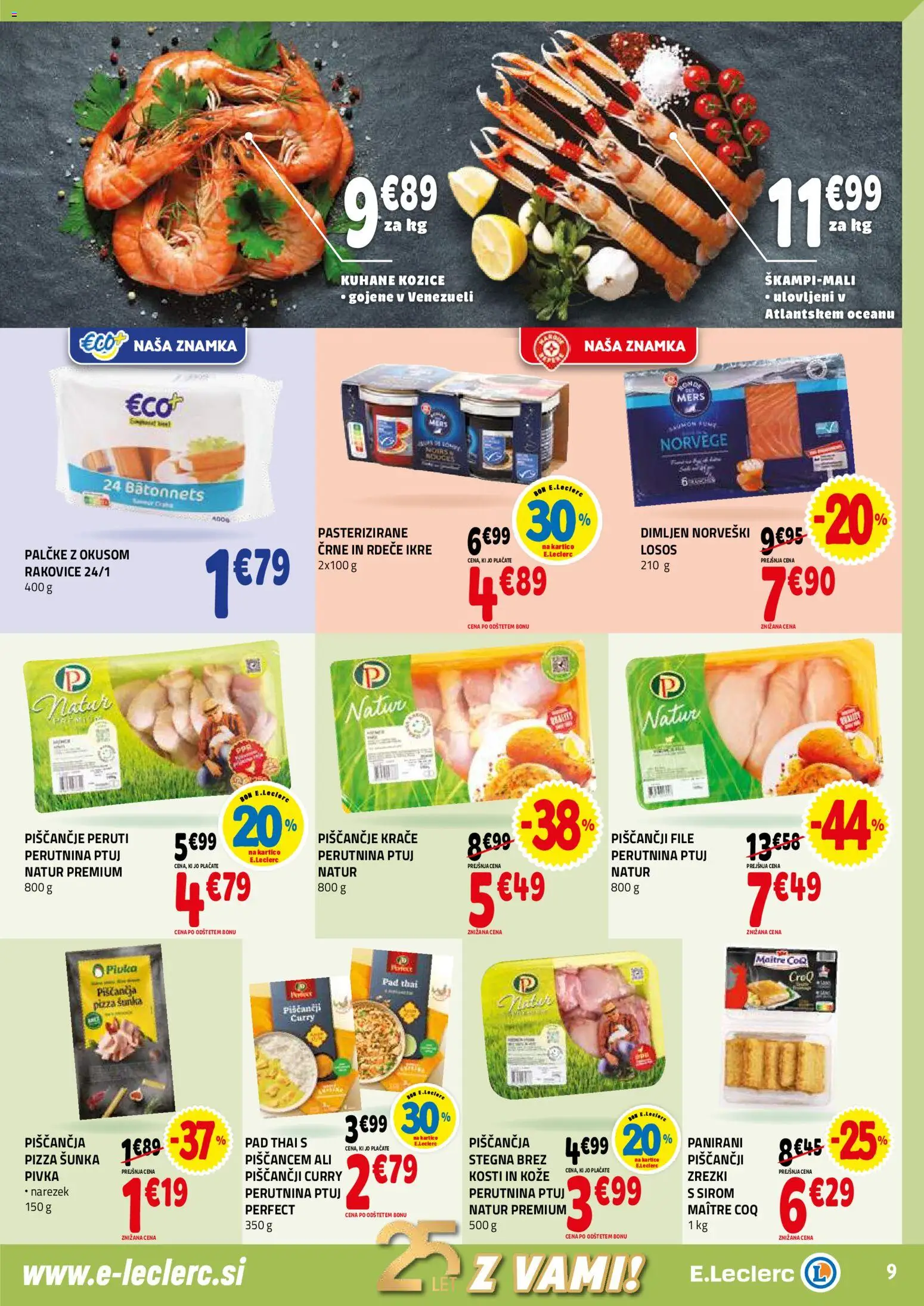Novi E.leclerc katalog ponudbe – veljaven od 12.11.2025 | Stran: 9 | Izdelki: Kozice, Losos, Zrezki, Sunka