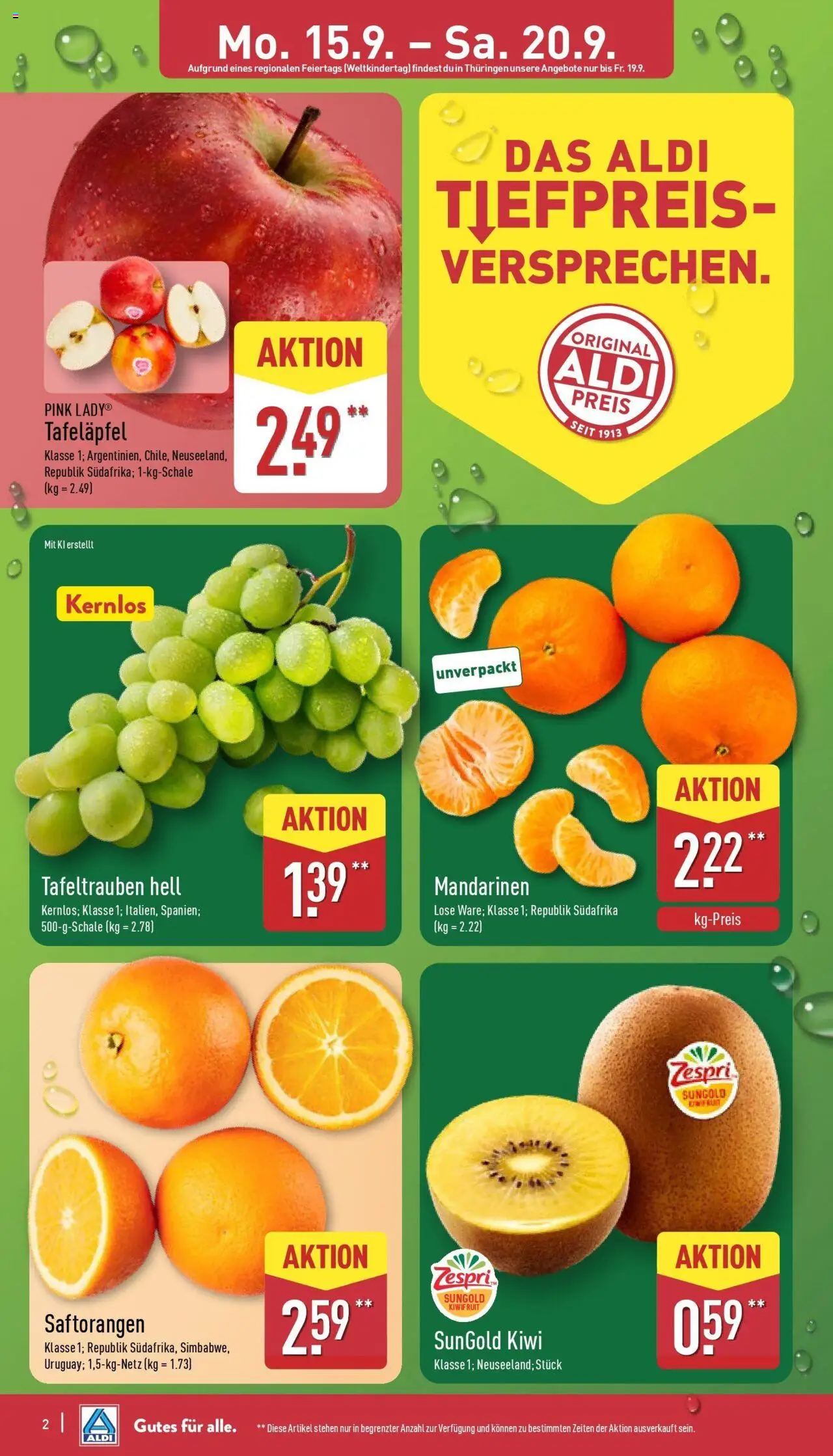 Aldi - ALDI Nord: Wochenangebote – gültig ab 14.09.2025 | Seite: 2 | Produkte: Mandarinen, Kiwi