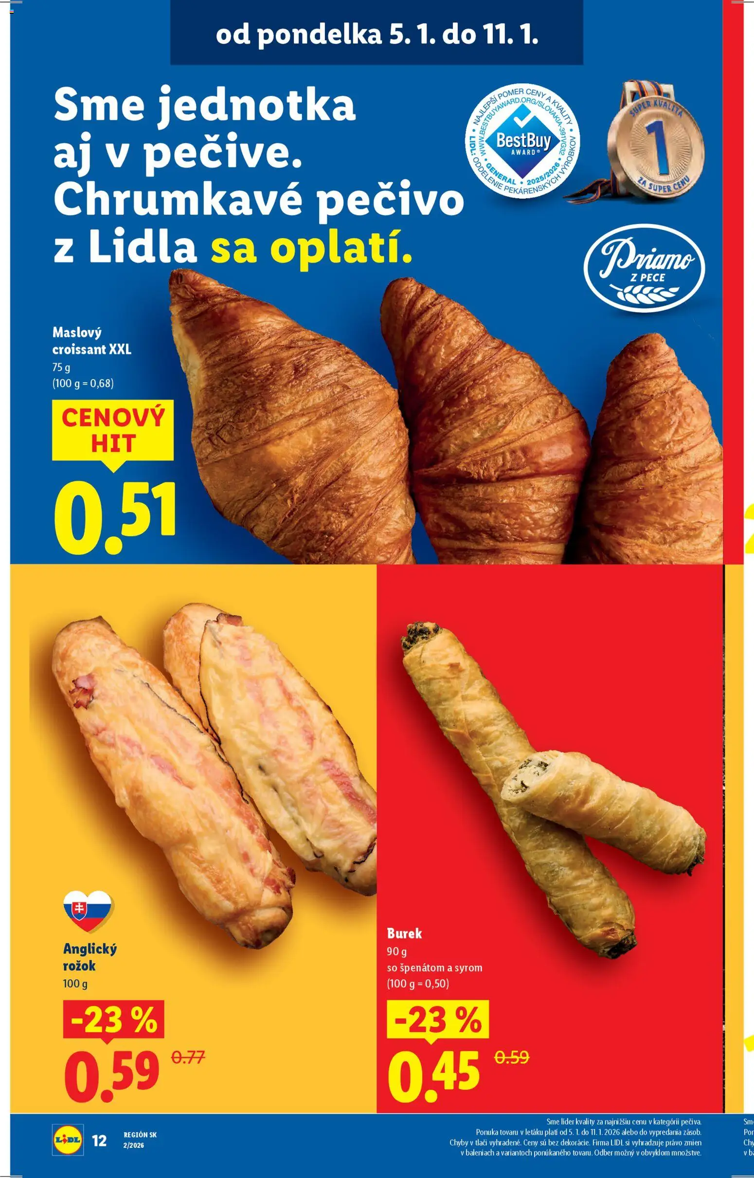Nové Lidl akcie – leták je platný od 05.01.2026 | Strana: 12 | Produkty: Rožok, Croissant