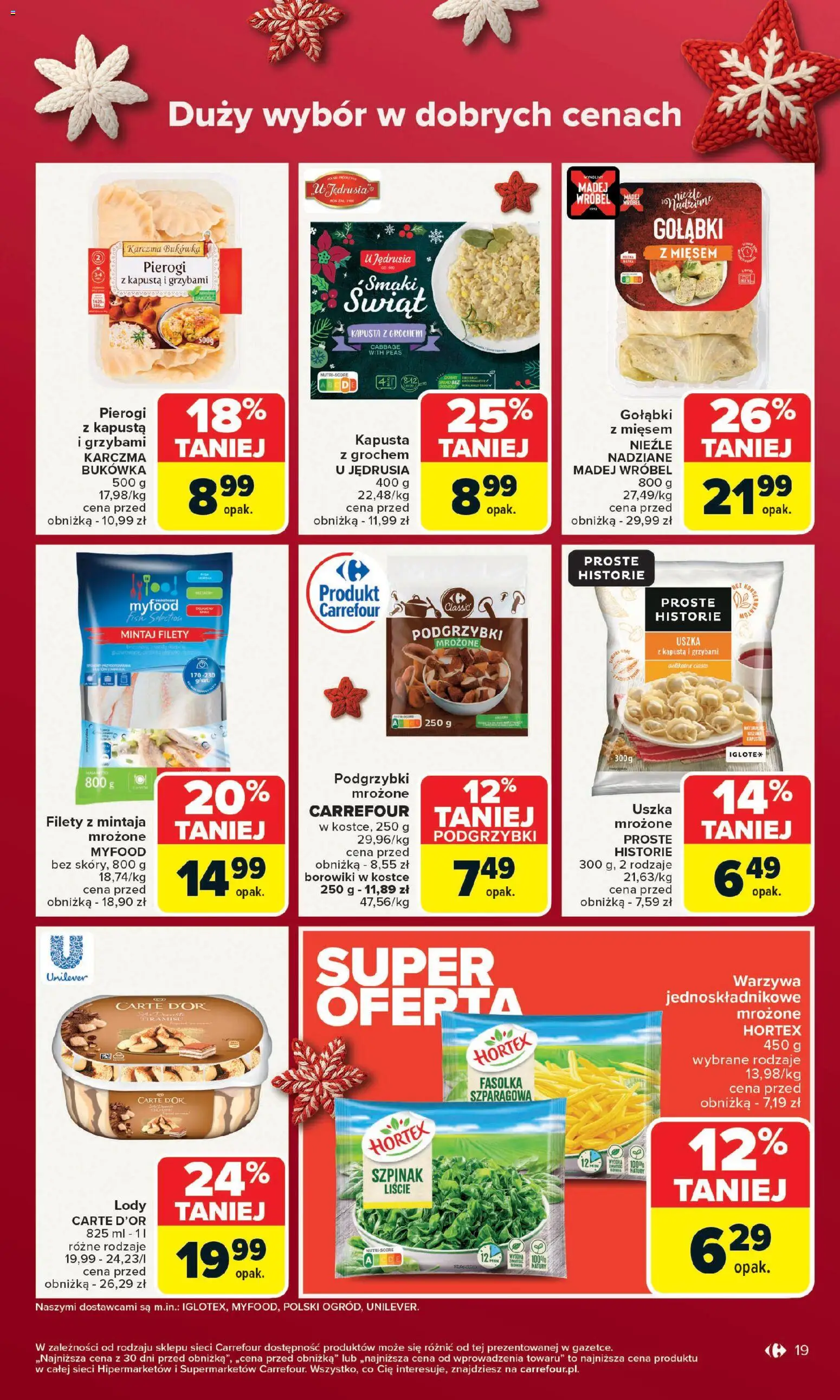 Carrefour Gazetka od 15.12.2025 | Strona: 23 | Produkty: Kapusta, Pierogi z kapusta i grzybami, Mintaj, Szpinak
