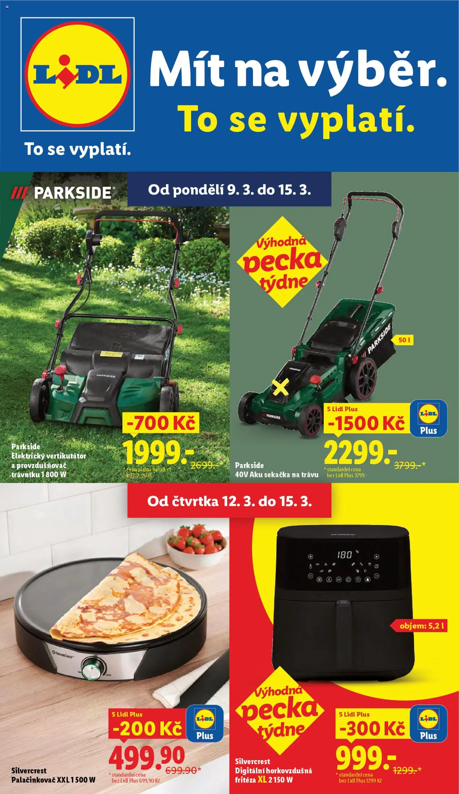 Lidl leták - Spotřební zboží od 09.03.2026 | Strana: 1 | Produkty: Parkside, Fritéza, Sekačka, Horkovzdušná fritéza