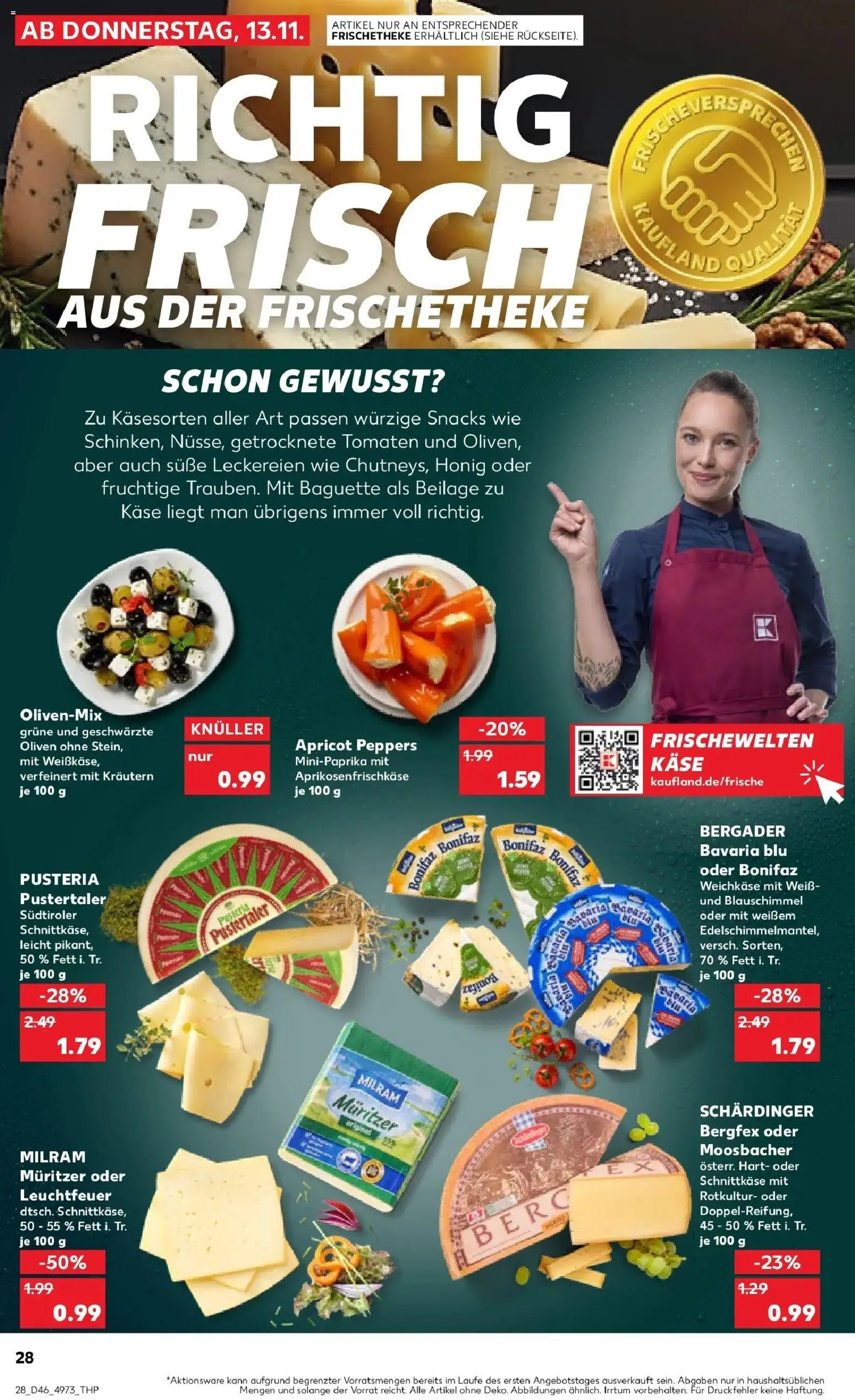Kaufland prospekt Henstedt-Ulzburg	 – gültig ab 13.11.2025 | Seite: 28 | Produkte: Käse, Baguette, Tomaten, Milram