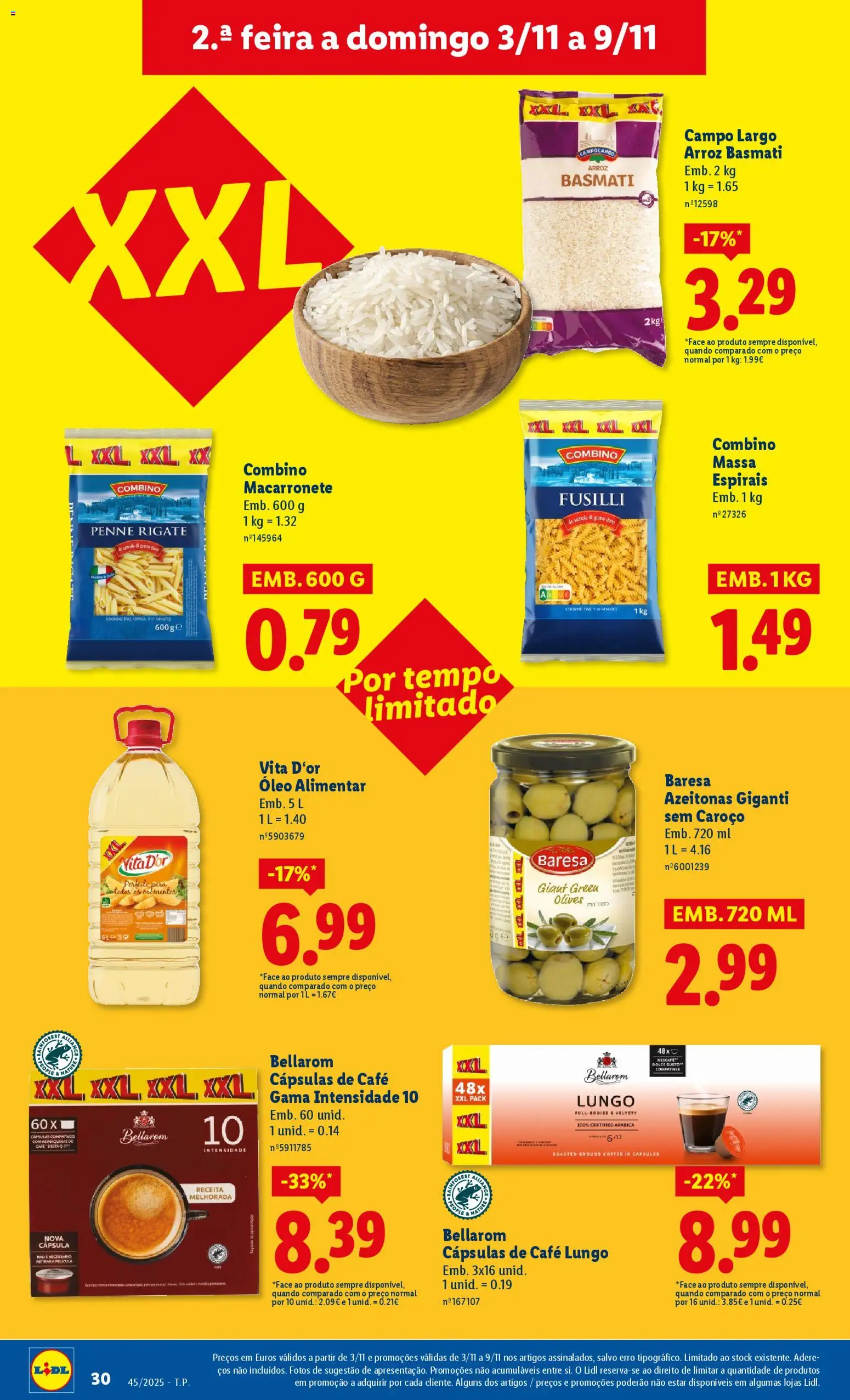 Lidl folheto │ válido de 03.11.2025 | Página: 30 | Produtos: Azeitonas, Arroz basmati, Dolce gusto, Massa