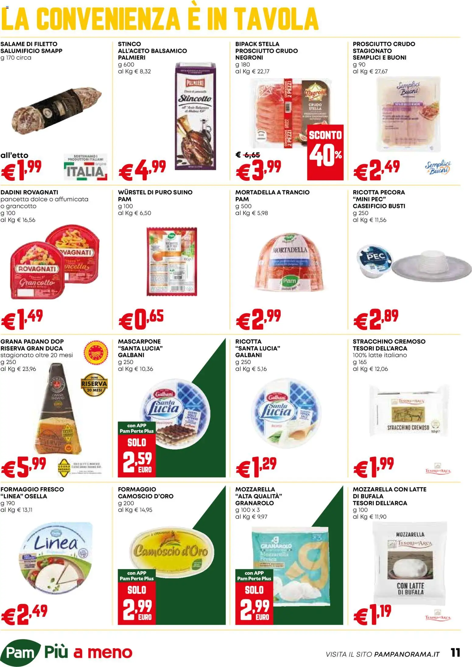 Volantino PAM del 04.12.2025 | Pagina: 11 | Prodotti: Prosciutto Crudo, Pancetta, Mortadella, Stracchino