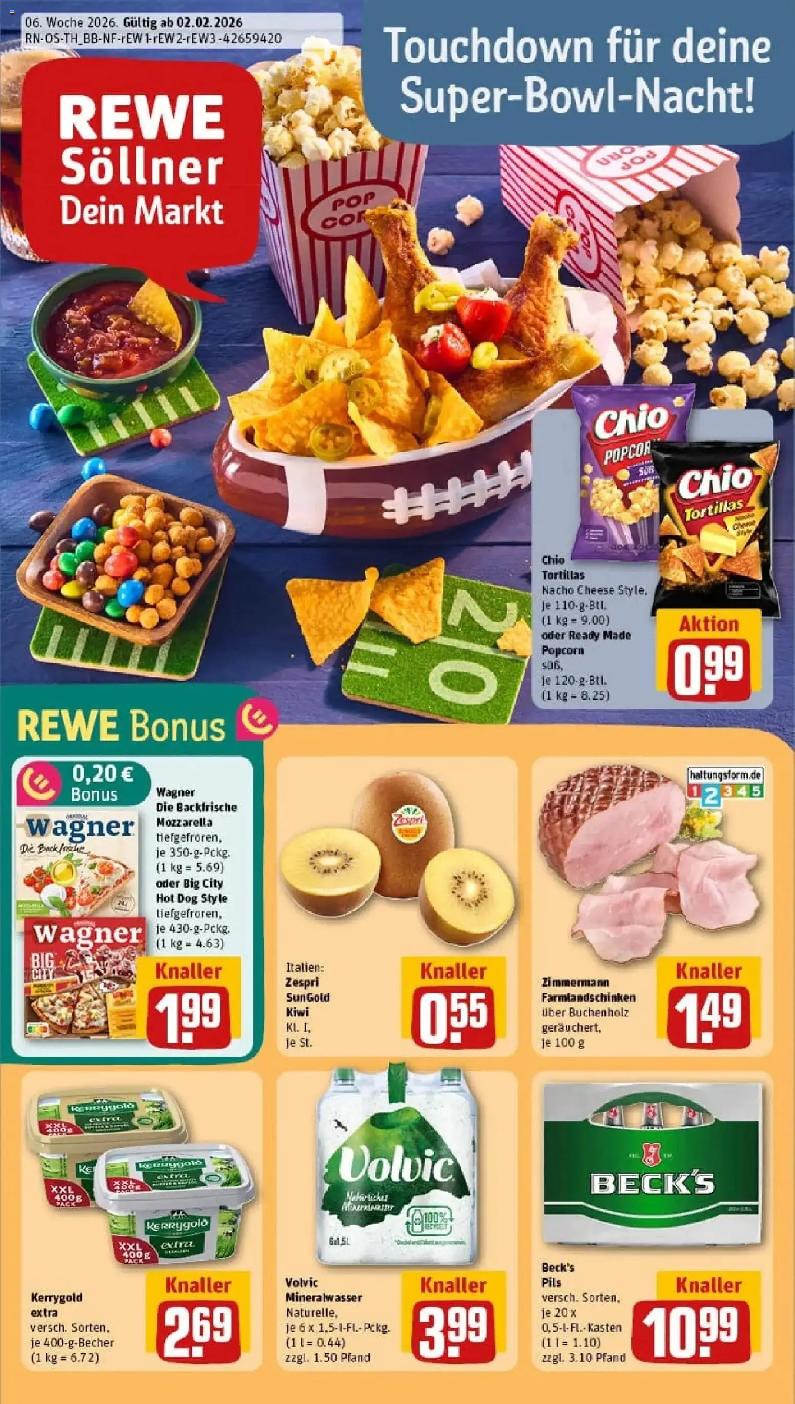 Rewe prospekt An Der Schmücke	 – gültig ab 02.02.2026 | Seite: 1 | Produkte: Mozzarella, Chio tortillas, Volvic, Kiwi