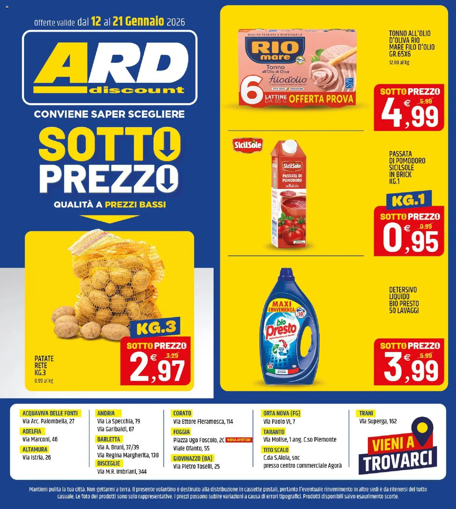 Volantino ARD Discount del 12.01.2026 | Pagina: 20 | Prodotti: Patate, Pomodoro, Tonno
