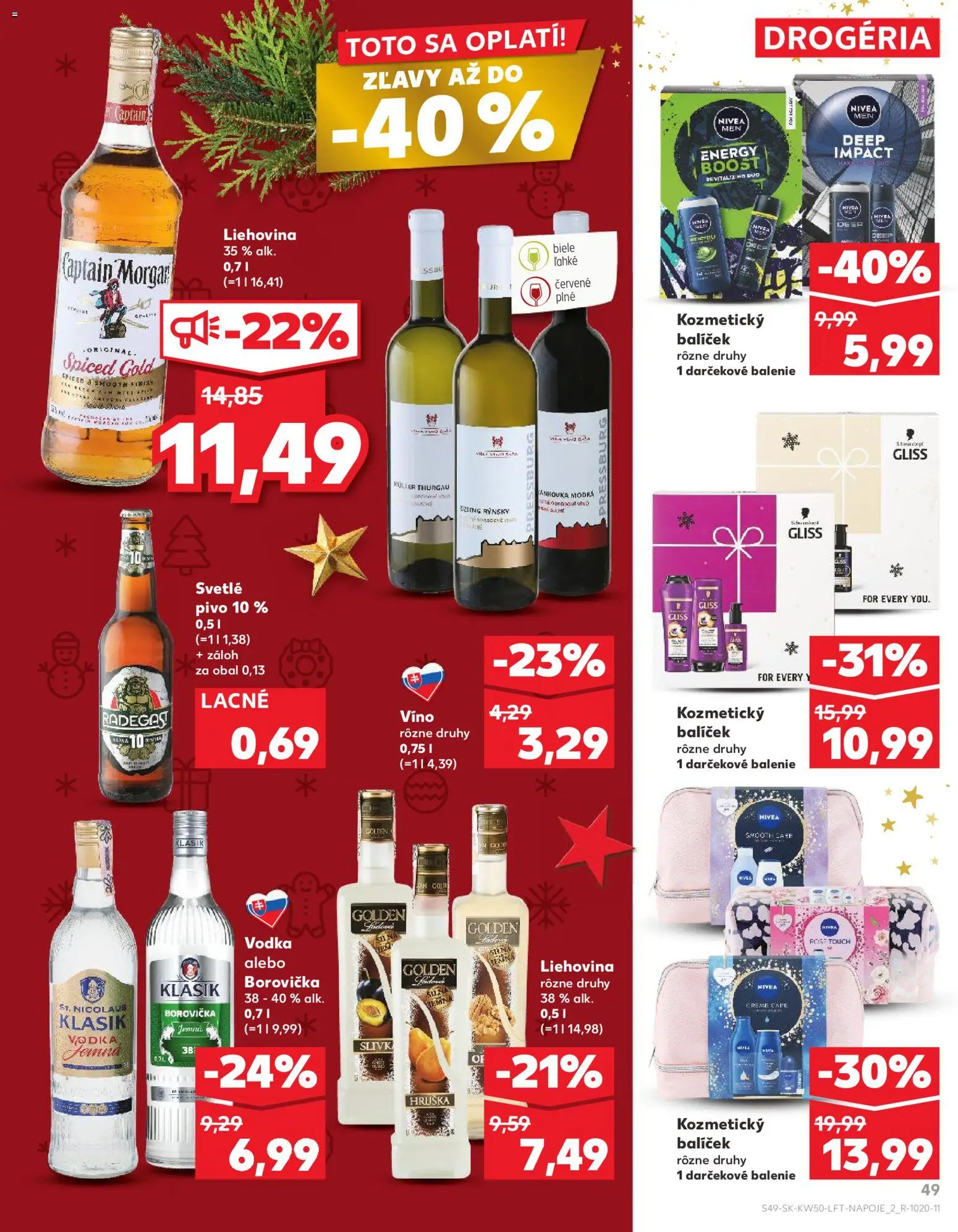 Nové Kaufland akcie – leták je platný od 11.12.2025 | Strana: 49 | Produkty: Pivo, Borovička, Captain Morgan, Vodka