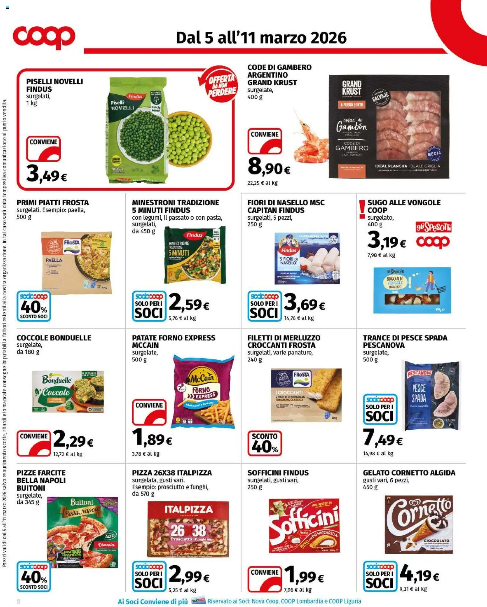 Volantino COOP del 05.03.2026 | Pagina: 8 | Prodotti: Pesce, Vongole, Gelato, Sugo