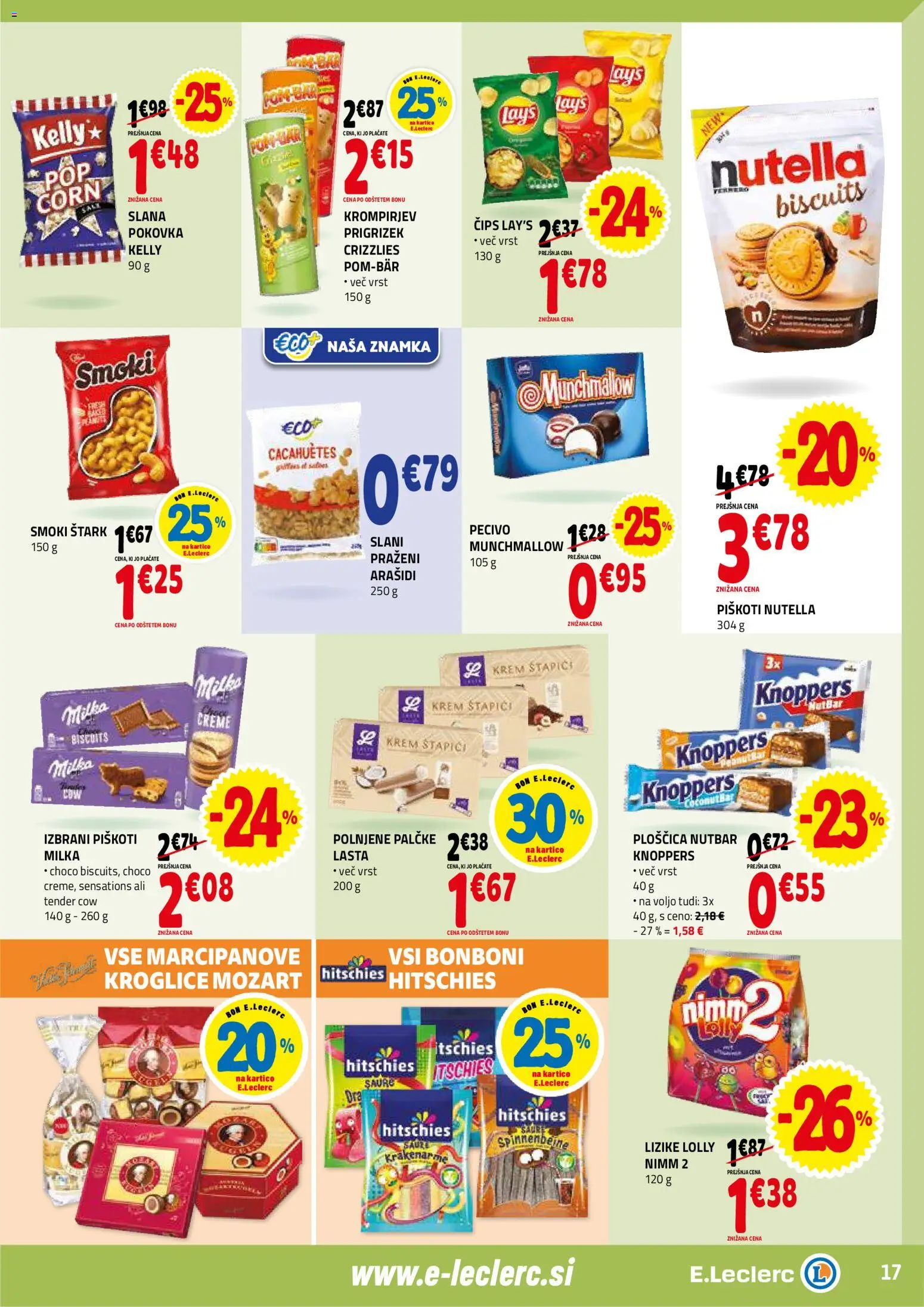 Novi E.leclerc katalog ponudbe – veljaven od 14.01.2026 | Stran: 17 | Izdelki: Bonboni, Arašidi, Cips, Piskoti