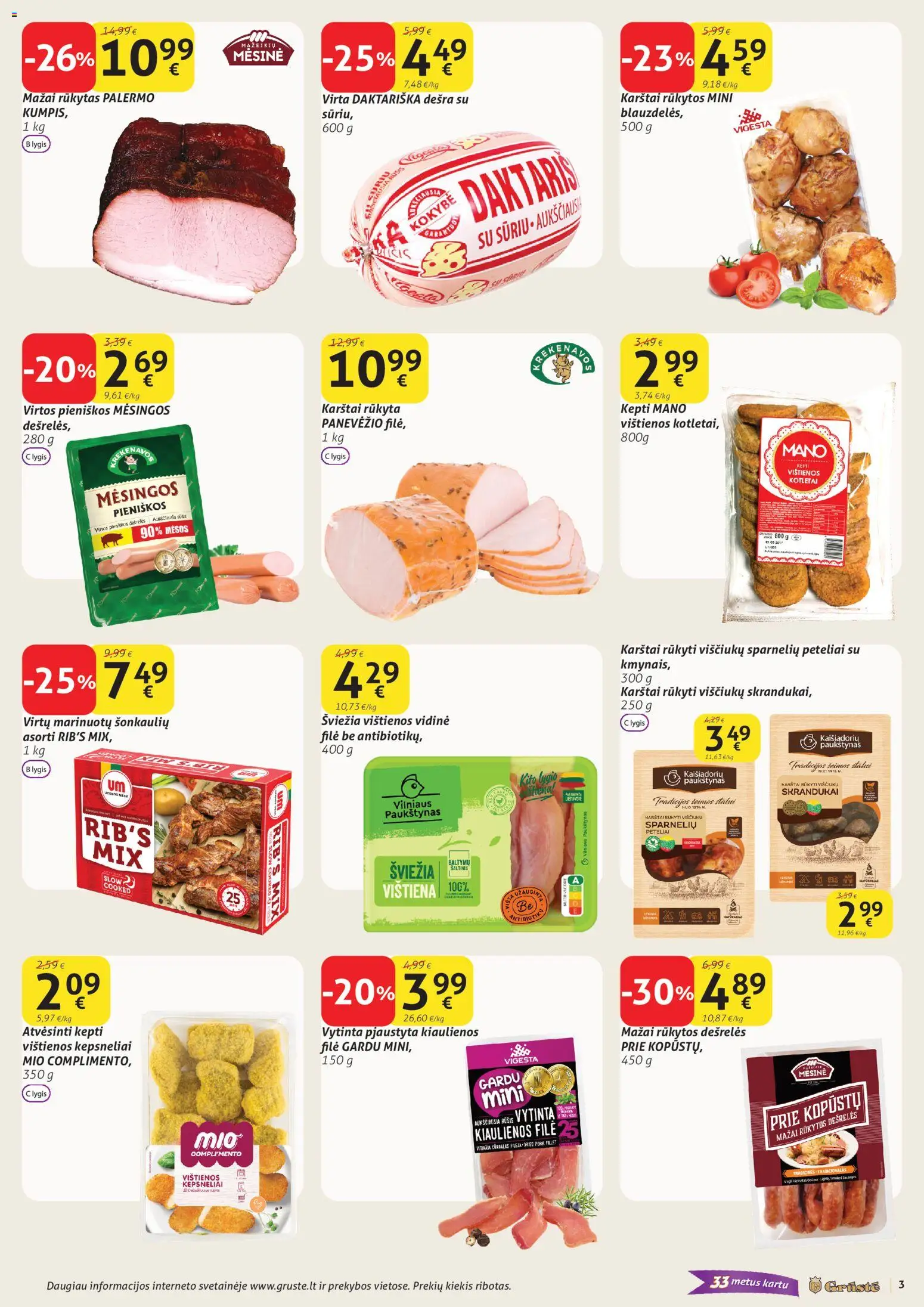 GRUSTE akcijos nuo 21.02.2026 | Puslapis: 3 | Prekių: Vištienos, Dešrelės, Dešra, Vištiena
