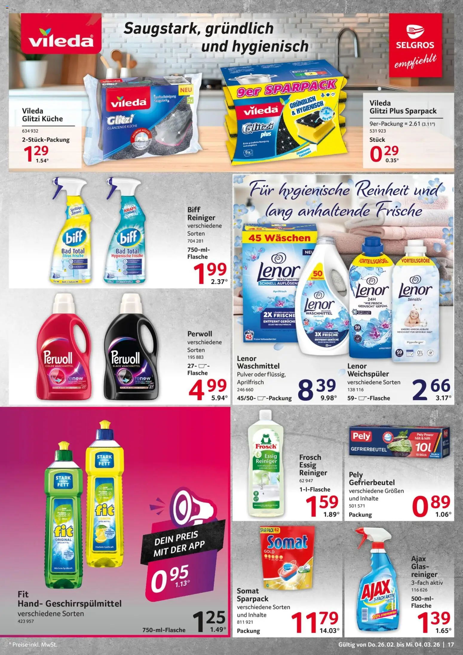 Selgros Prospekt 	 – gültig ab 26.02.2026 | Seite: 17 | Produkte: Lenor, Essig, Bad, Zitrone