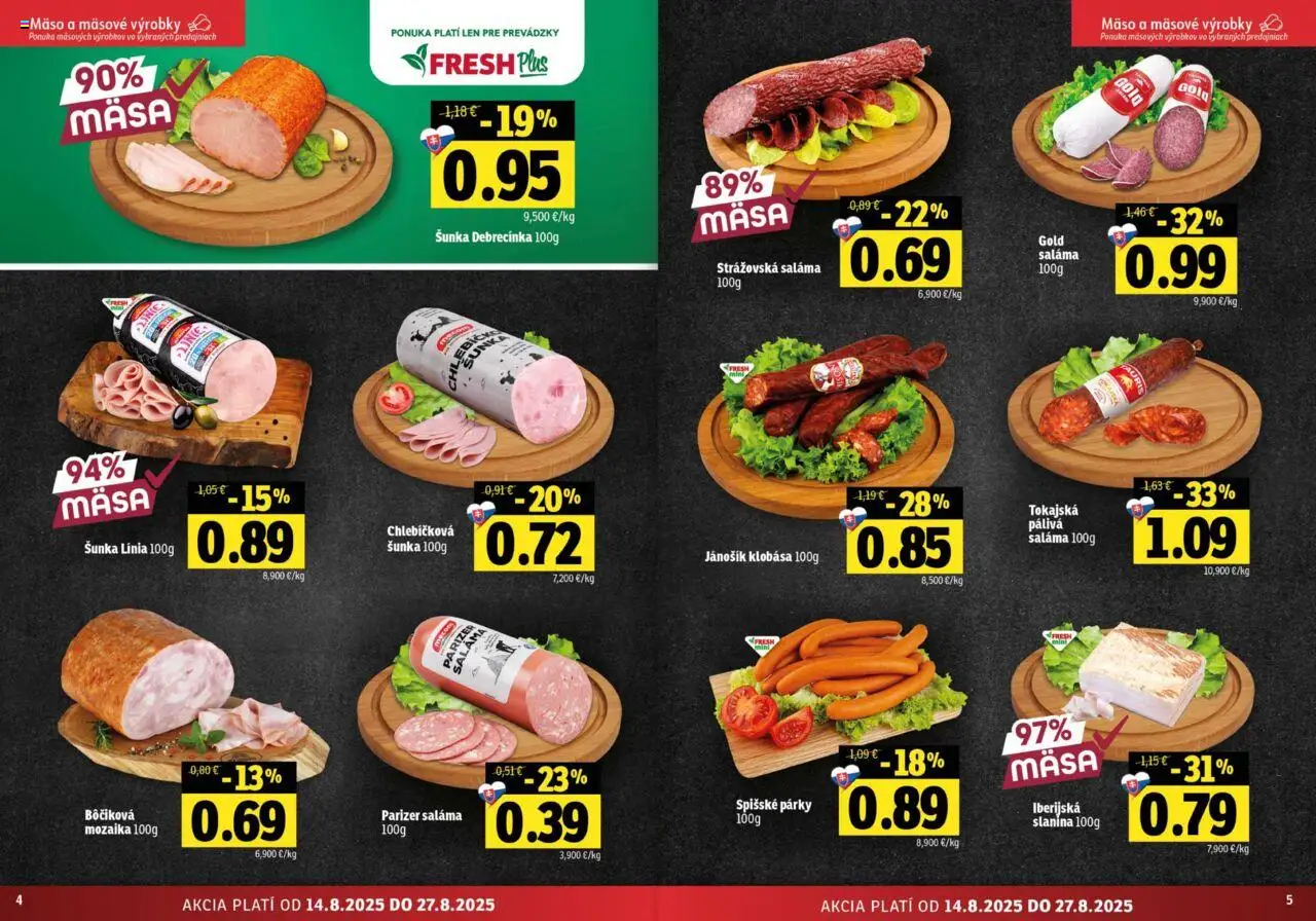 Fresh Východné Slovensko │ platný od 14.08.2025 | Strana: 3 | Produkty: Saláma, Šunka, Klobása, Párky