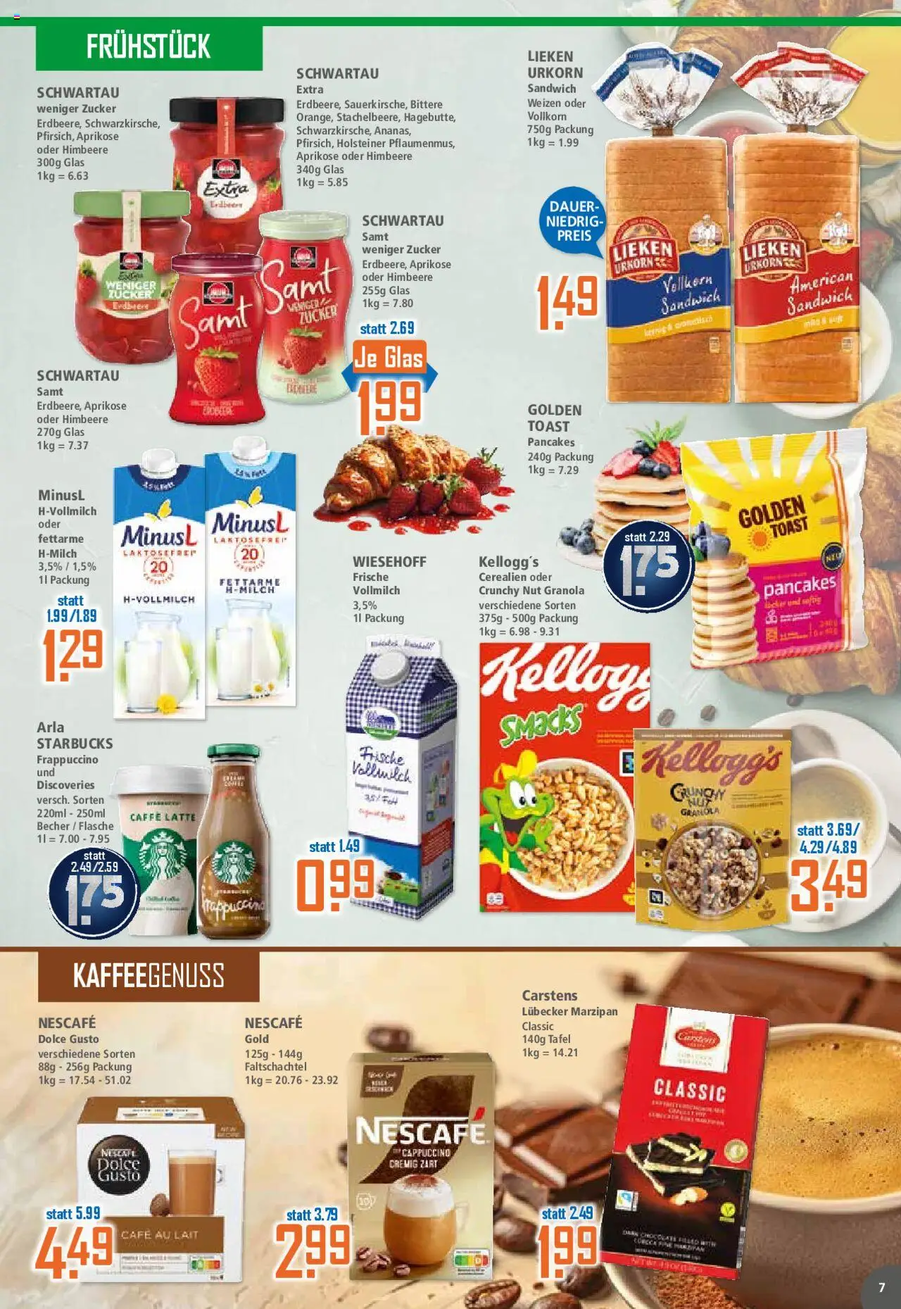 Klaas & Kock Prospekt 	 - gültig ab dem 25.08.2025 | Seite: 7 | Produkte: Toast, Schwartau samt, Starbucks, Dolce gusto