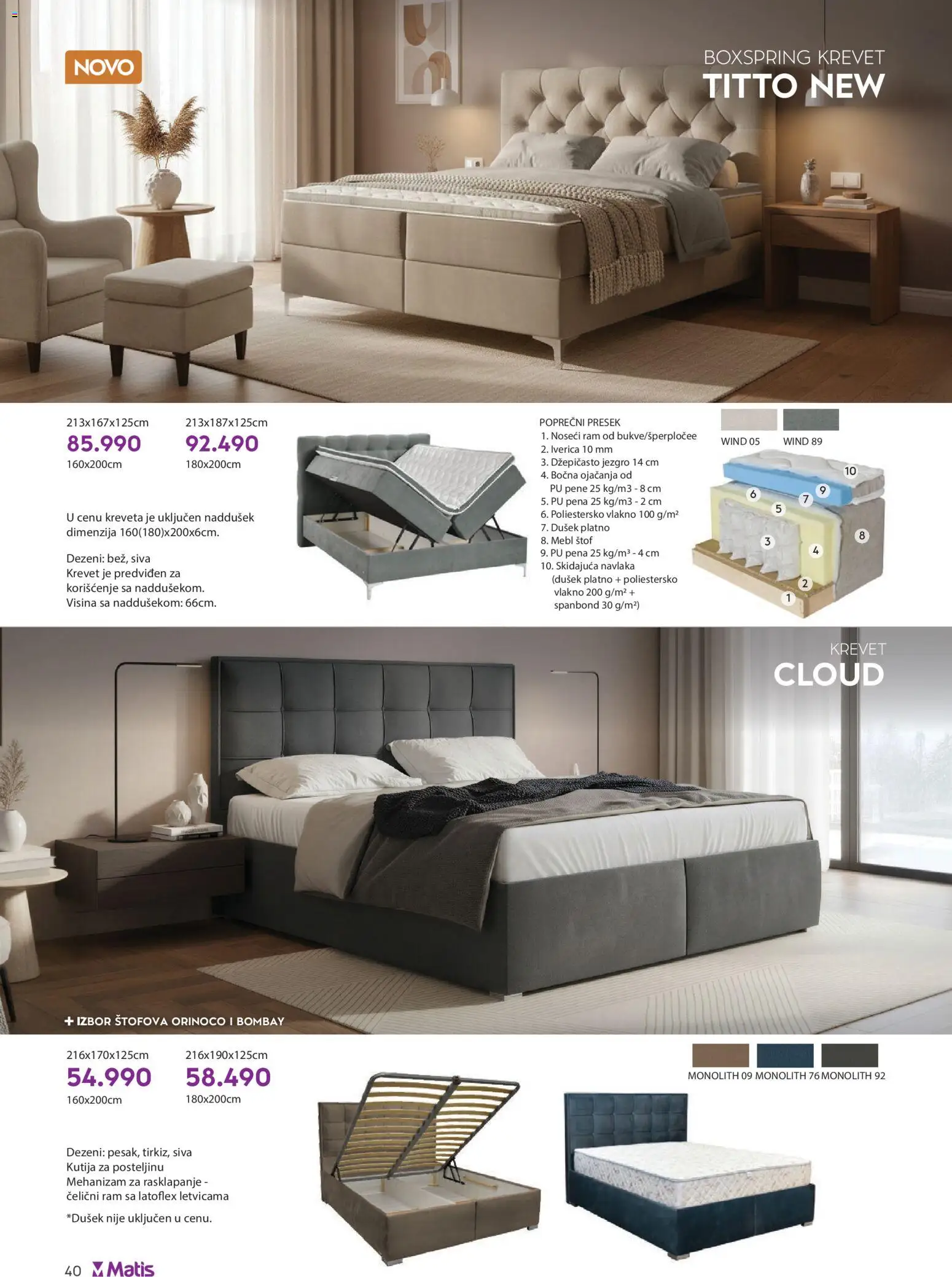 Matis katalog - važi od 01.03.2026 | Strana: 40 | Proizvode: Krevet, Dušek, Kutija