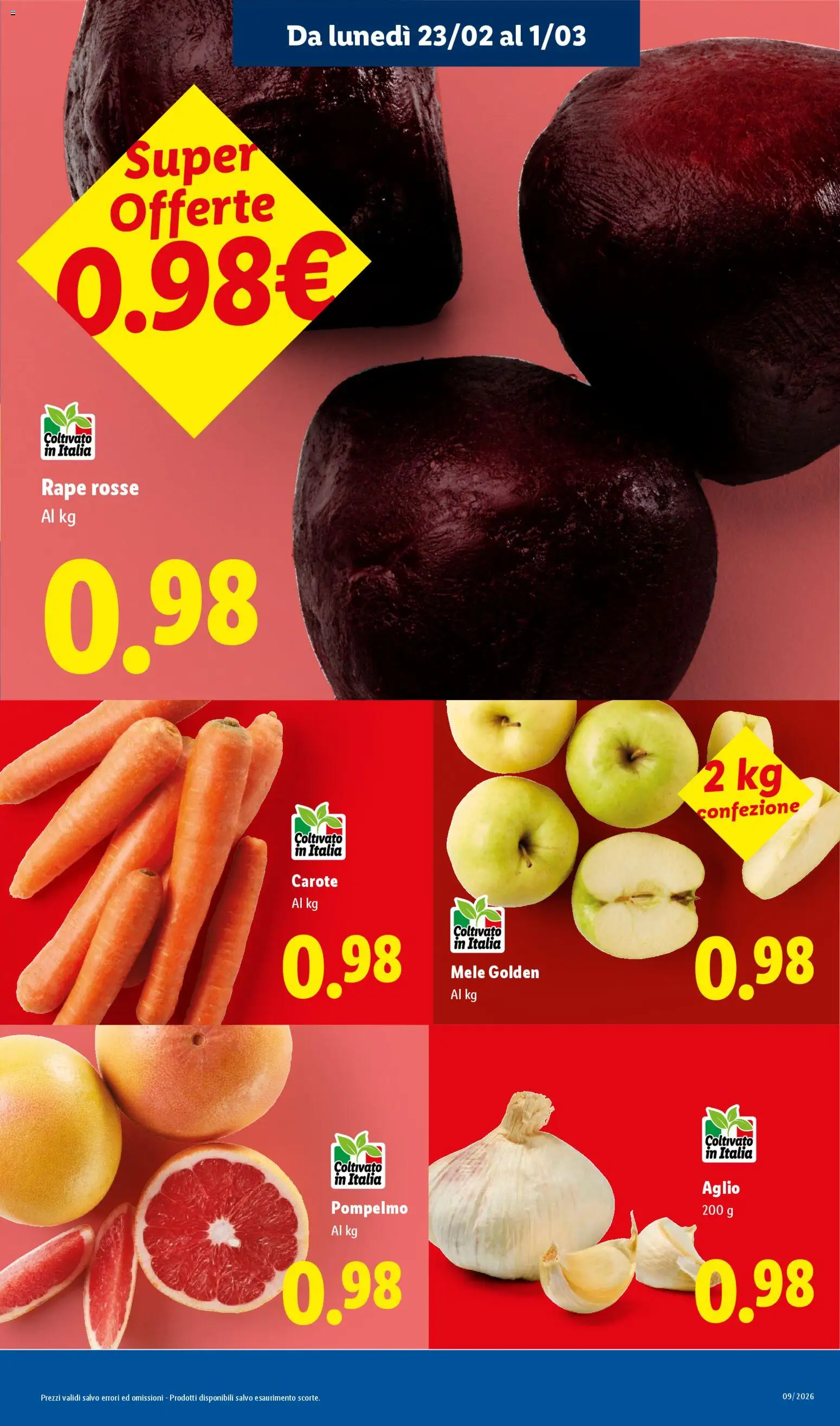 Volantino Lidl del 23.02.2026 | Pagina: 3 | Prodotti: Mele, Pompelmo, Carote, Aglio