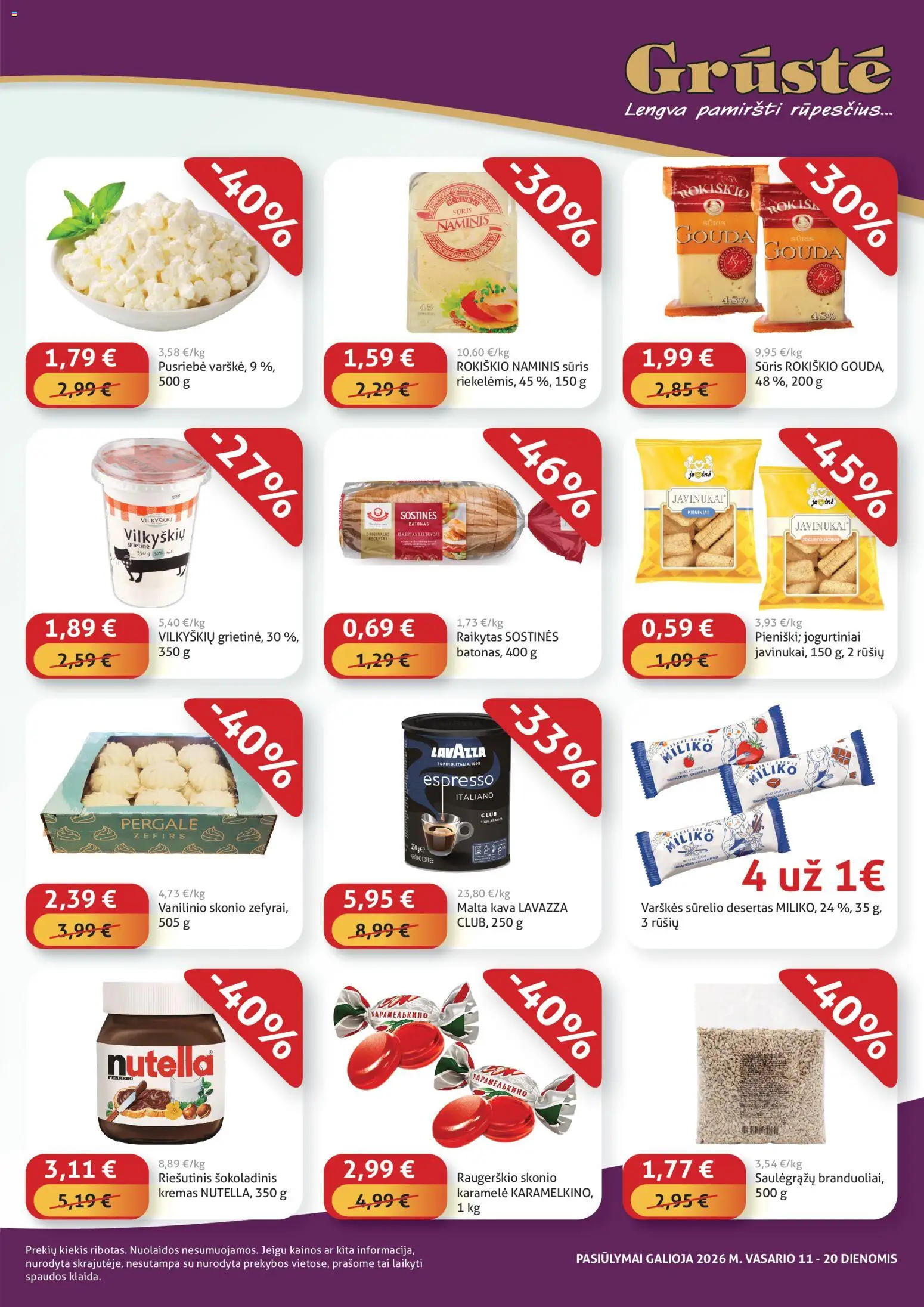 GRUSTE akcijos nuo 11.02.2026 | Puslapis: 3 | Prekių: Kremas, Sūris, Kava