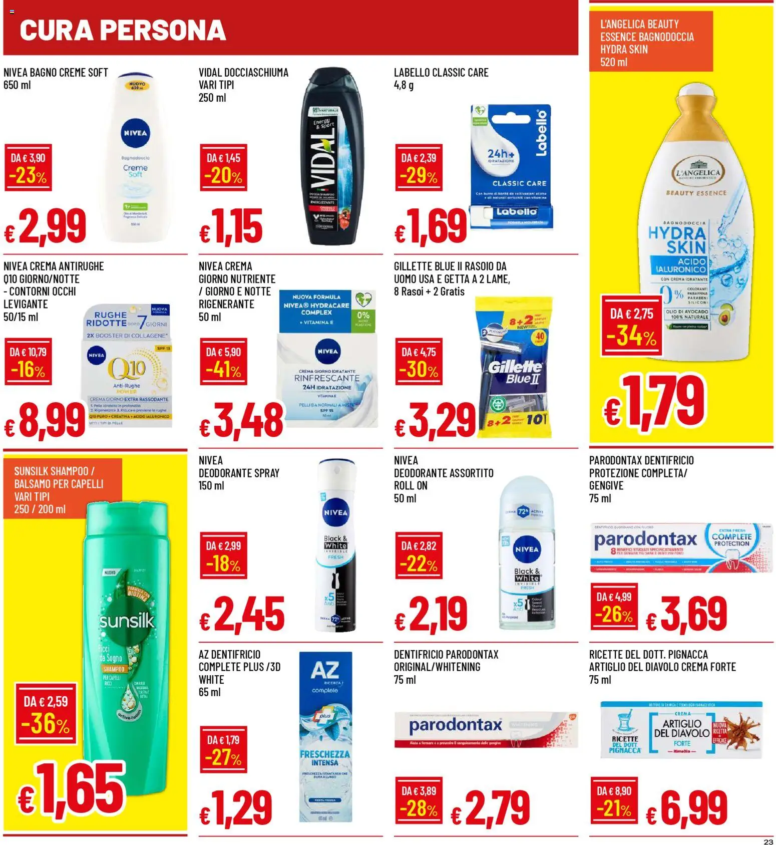 Volantino Famila del 08.01.2026 | Pagina: 23 | Prodotti: Shampoo, Rasoio, Dentifricio, Olio