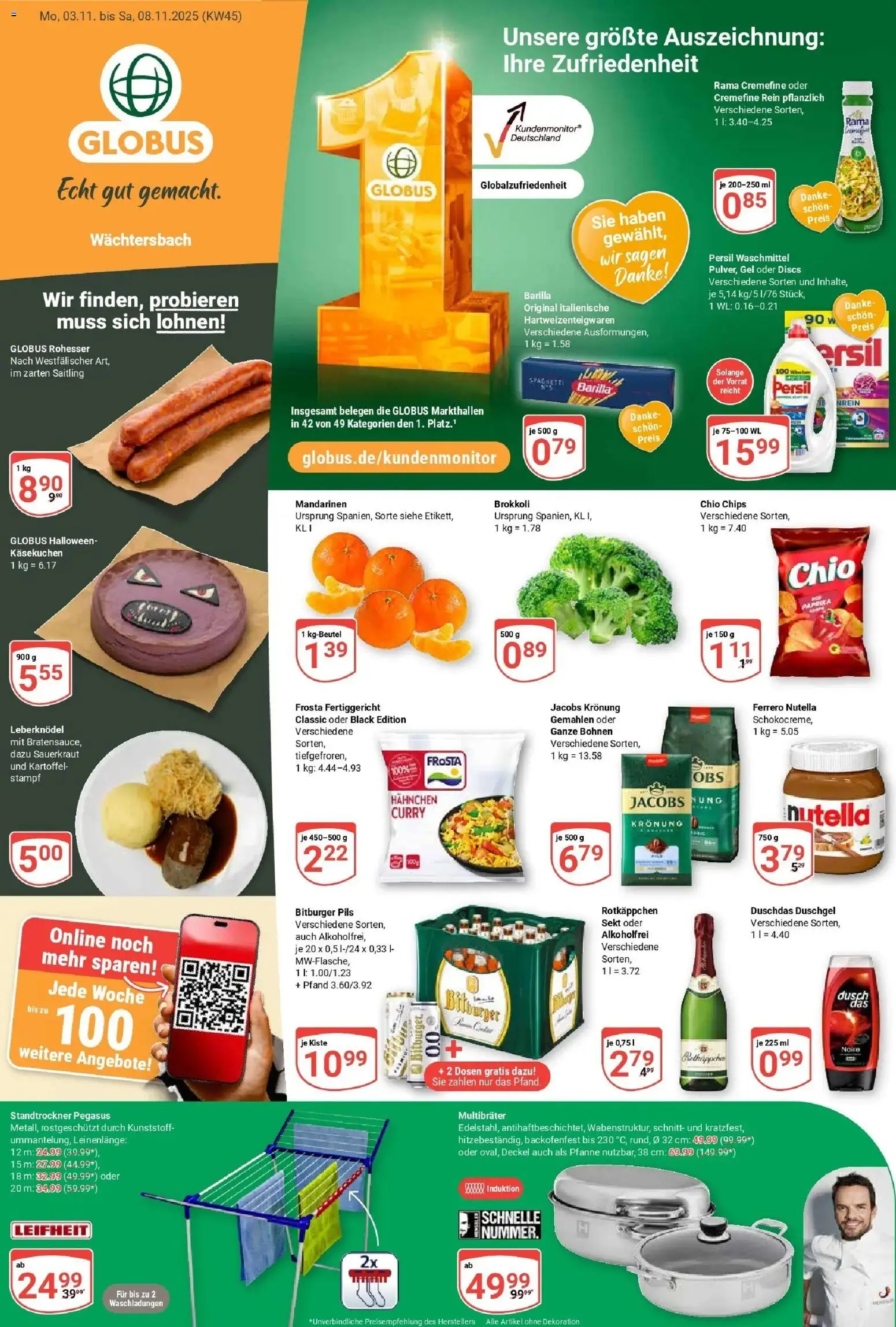 Globus prospekt Wächtersbach	 – gültig ab 02.11.2025 | Seite: 1 | Produkte: Hahnchen, Rama, Nutella, Duschdas